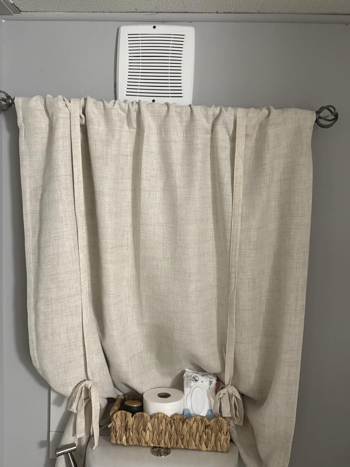 DriftAway Double Layer Linen Blackout Tie Up Curtains Thermal Insulated Fully Lined Balloon Roman Shade Bathroom Window Adjustable Rod Pocket for Small Window 31 Inch by 47 Inch Light Linen customer photo 2