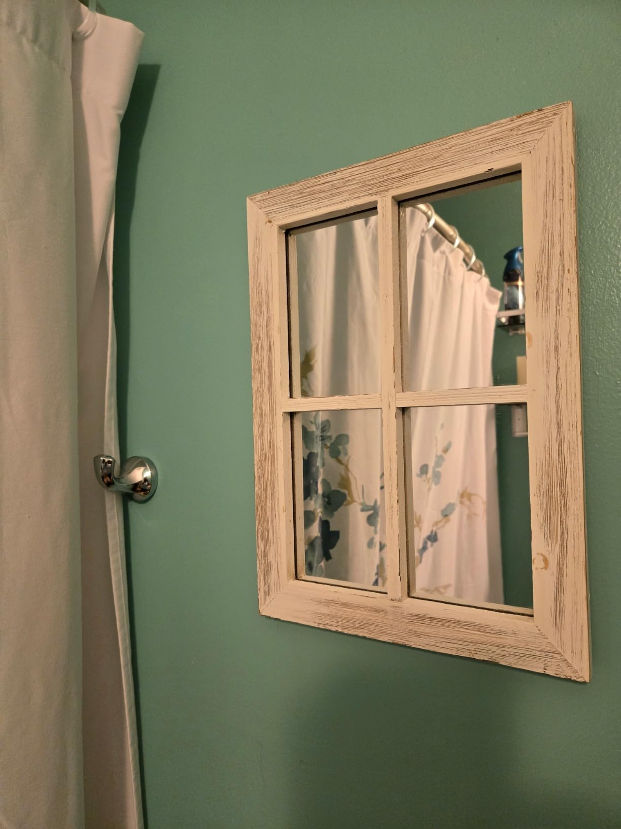 Rustic Small Window Pane Mirror Wall Decor 11 x 16 inches | Distressed White, Hanging Rectangle Wood Frame Farmhouse Mirror, Handmade Decorative Window Mirrors for Living Room Christmas customer photo 1