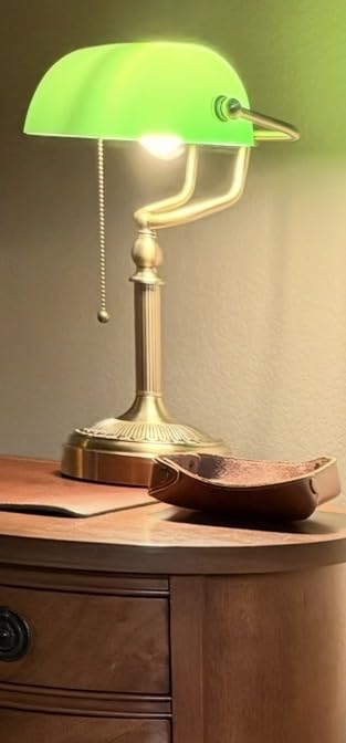 Green Glass Bankers Desk Lamp with Pull Chain Switch Plug in Fixture customer photo 1