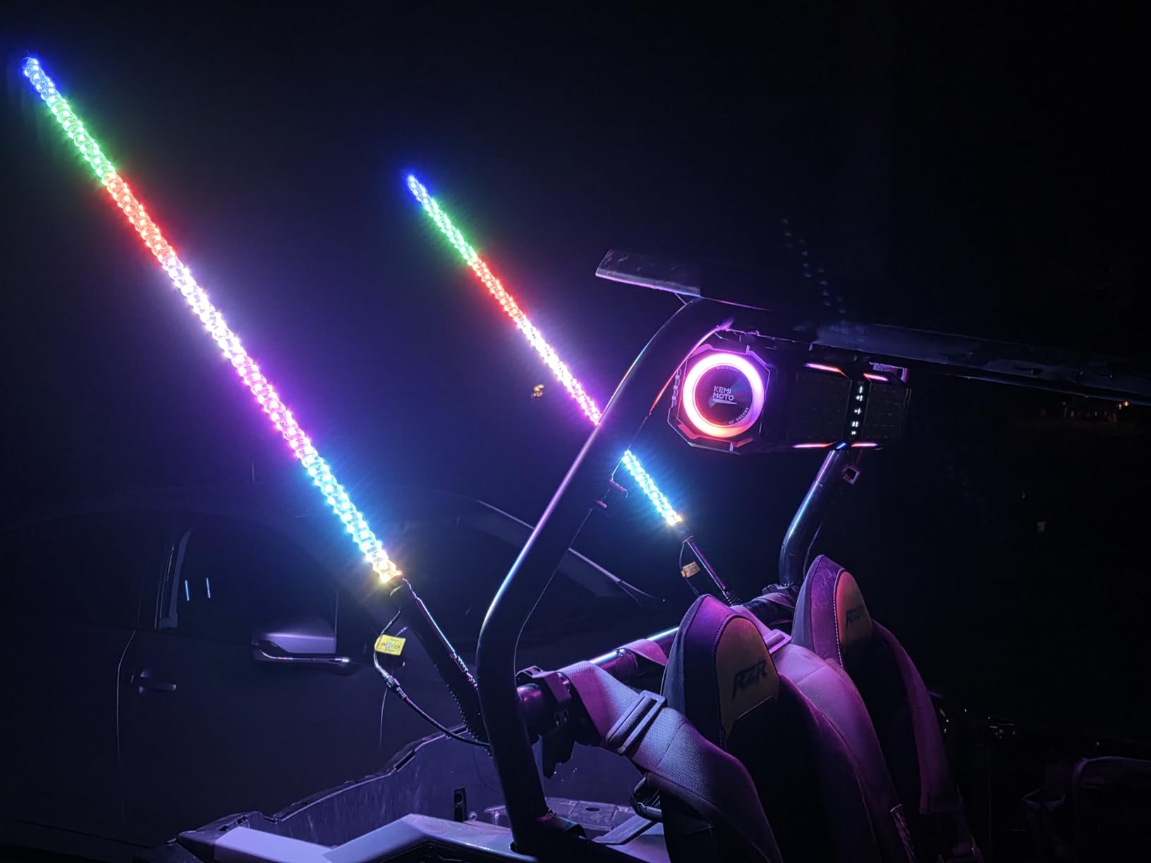 Ehaho 2 Pack 3FT Whip Lights with Spring Base, LED Whip Light with App & Remote Control, Spiral RGB Chasing Lighted Whips with Rocker Switch, Music Whip Light for UTV ATV Polaris RZR Can-Am SXS Truck customer photo 1