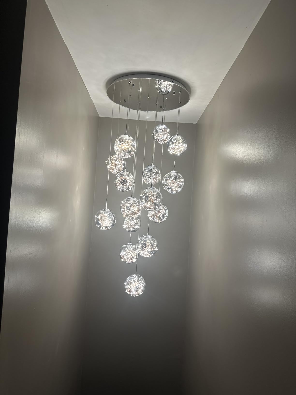 10-Light LED Staircase Chandelier Crystal Ceiling Lights Large Chandeliers for High Ceilings, Entryway Modern Lighting Fixture Villas and Stairs, Adjustable Length 16