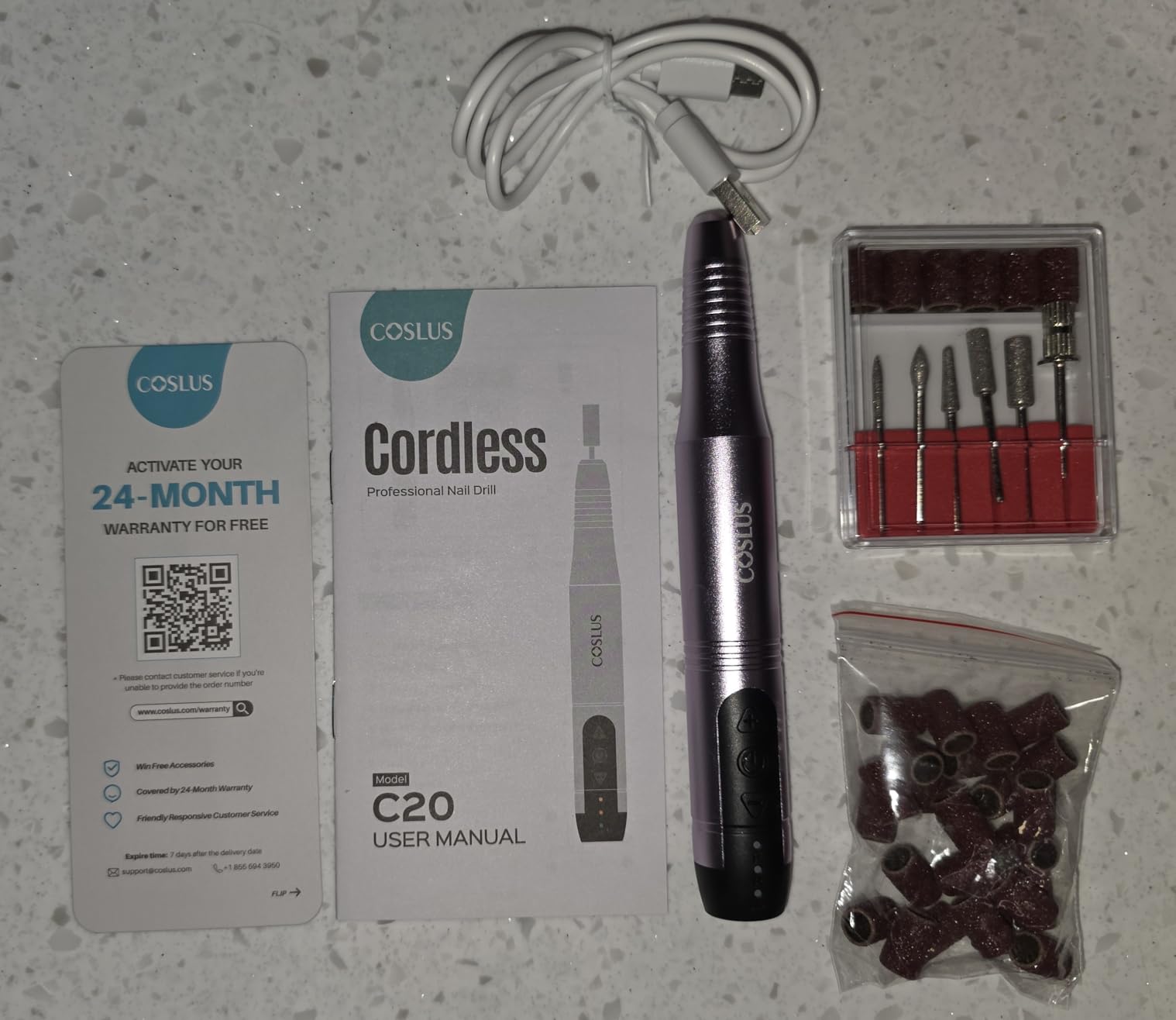 COSLUS C20 Cordless Nail Drill Electric File, All-in-One Kit, Purple customer photo 1