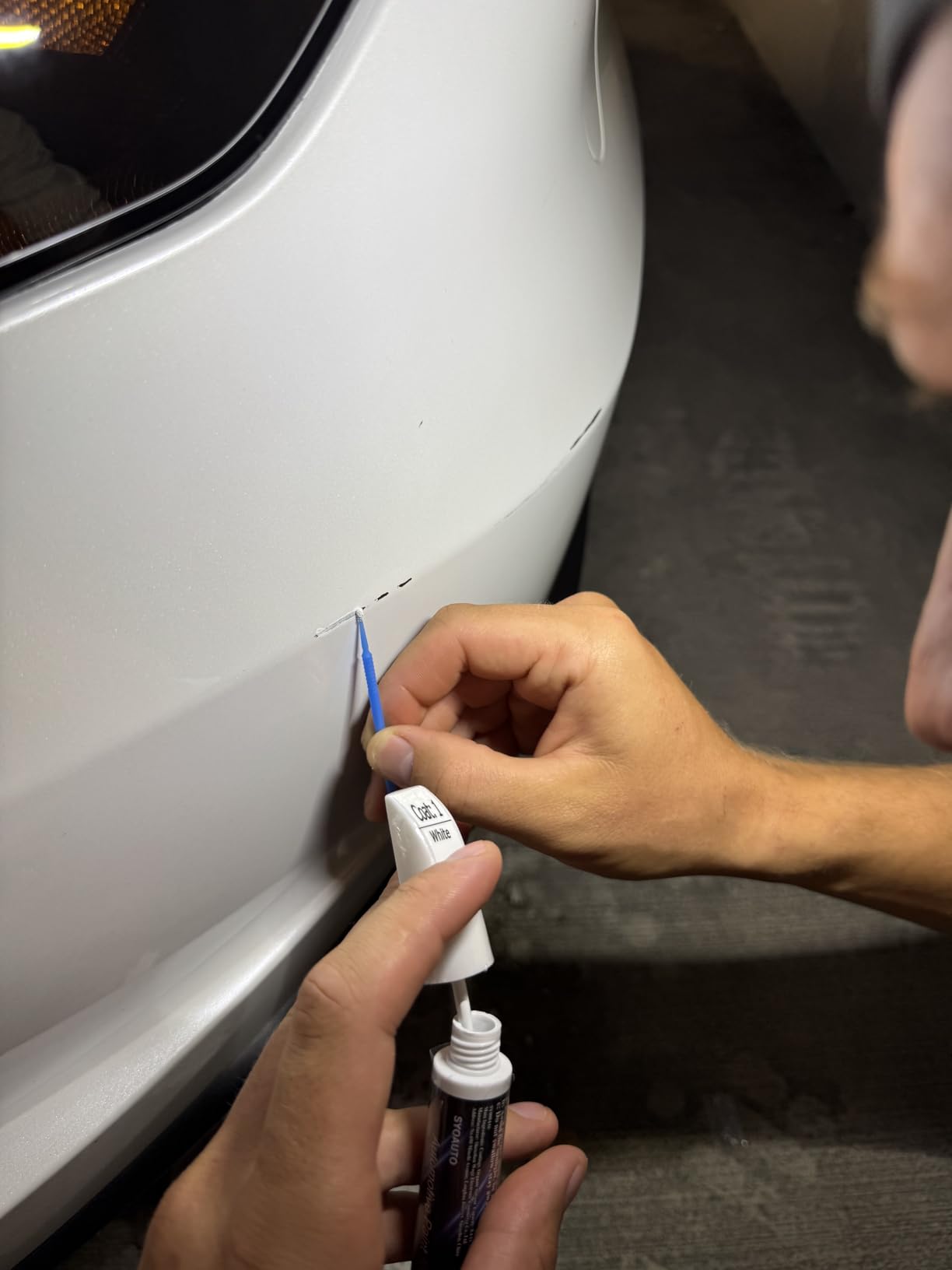 SYOAUTO Pearl White PPSW Touch Up Paint for Tesla Model Y 3 X S Car Touch Up Paint Pen 0.4 oz Automotive Scratch Repair Pen Brush and Tip 2 in 1 Pen (Pearl White PPSW) customer photo 2