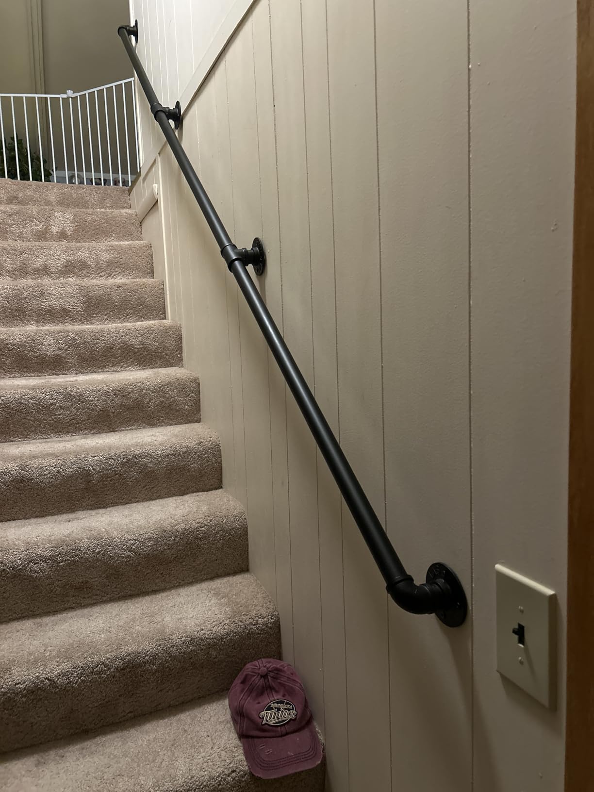 Rectoo Pipe Stair Handrail, 12 Ft Metal Staircase Handrail, Black Galvanized Industrial Iron Hand Rail for Indoor & Outdoor Wall Mount Support, Wall Hand Railing,Safety Handle, Steps Baluster(HR07) customer photo 2
