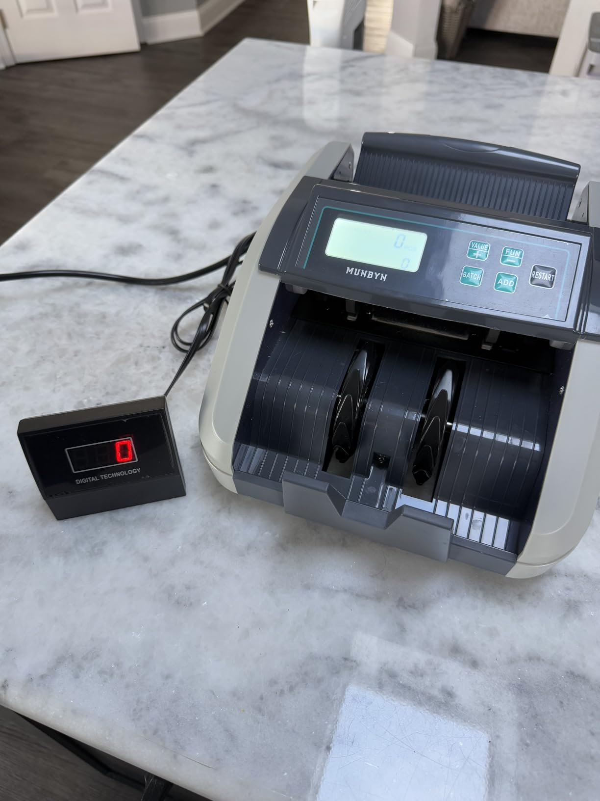 MUNBYN IMC51 Money Counter Machine, Count Value Bill Counter Cash Counter | No Jams, Accurate Count, High-Speed 1100 Bills/min, UV/MG/IR/MT Detection, Add+Batch/Value Mode, LCD Display, Gray, Portable customer photo 2