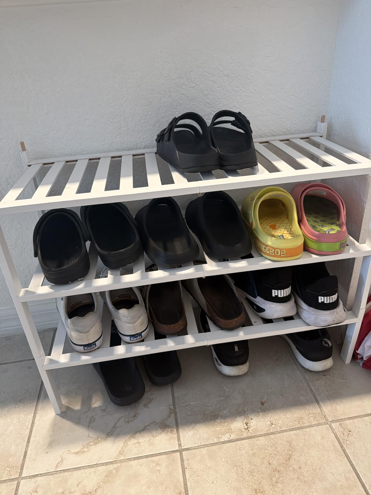 ROMGUAR CRAFT 3 Tier Bamboo Shoe Rack for Closet Free Standing Wood Shoe Shelf Storage Organizer for Entryway Small Space Stackable 27