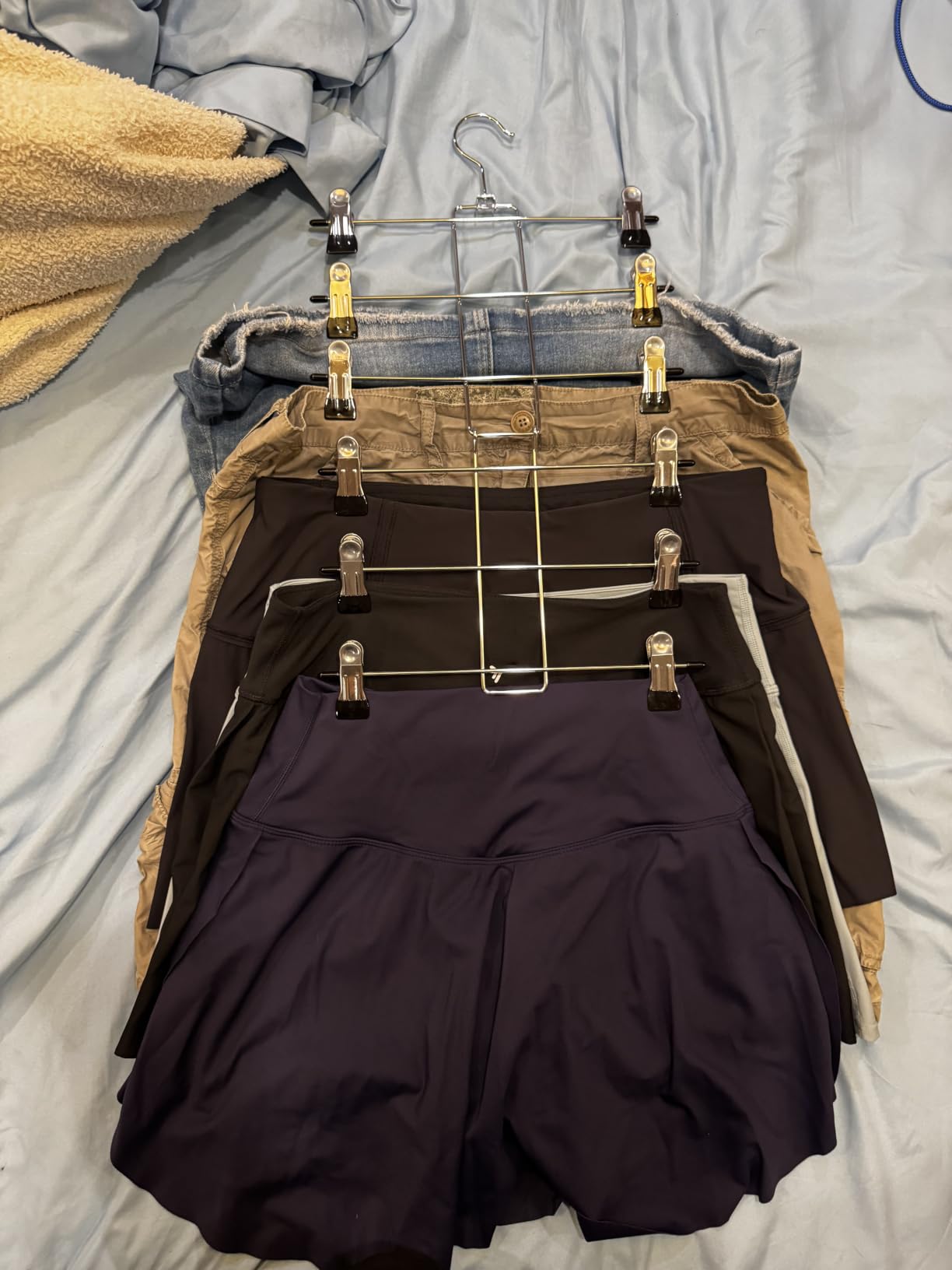 Pants Hangers with Clips,Space Saving Hanging Closet Organizer-6 Tiers Skirt Hangers with 360° Swivel Hook,Closet Organizer-Clothes Hangers- College Dorm Essentials Apartment Essentials-2 Pack customer photo 1