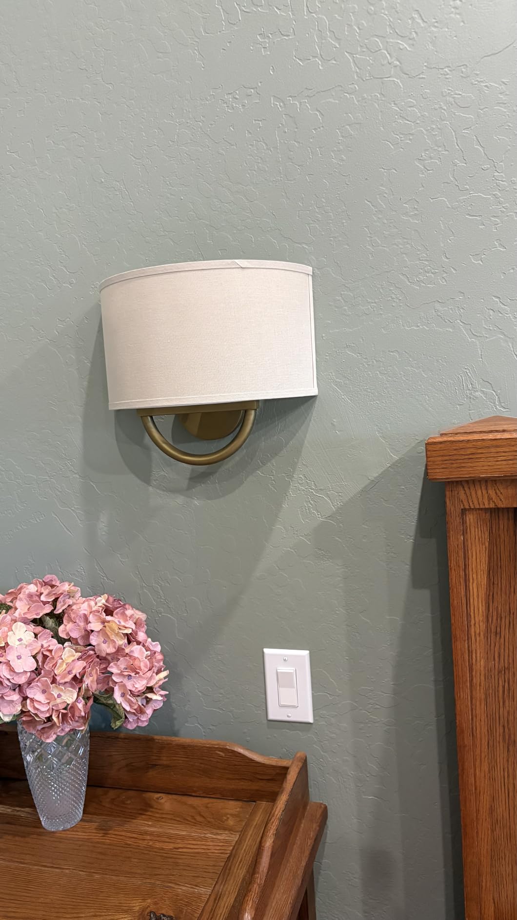 Industrial 2-Lights Wall Sconce Fixtures with Linen Fabric Shade, Hardwired Double Wall Light Lamps Decor for Hallway Bedroom Living Room Bathroom Stairway customer photo 2
