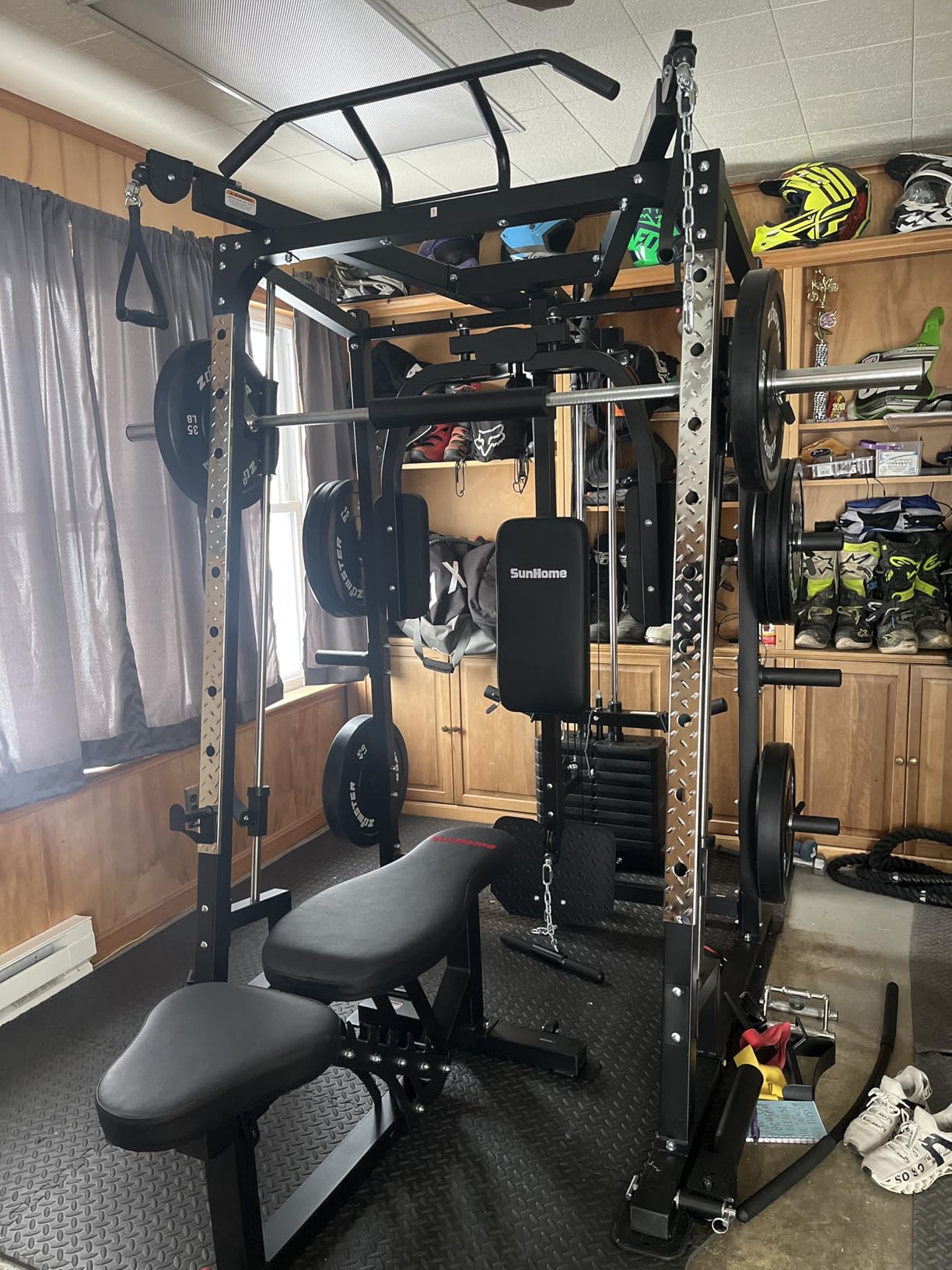 SunHome Smith Machine, 2000LBS Power Cage Squat Rack with Smith Bar, LAT Pull-Down Systems, Cable Crossover Machine for Home Gym customer photo 1