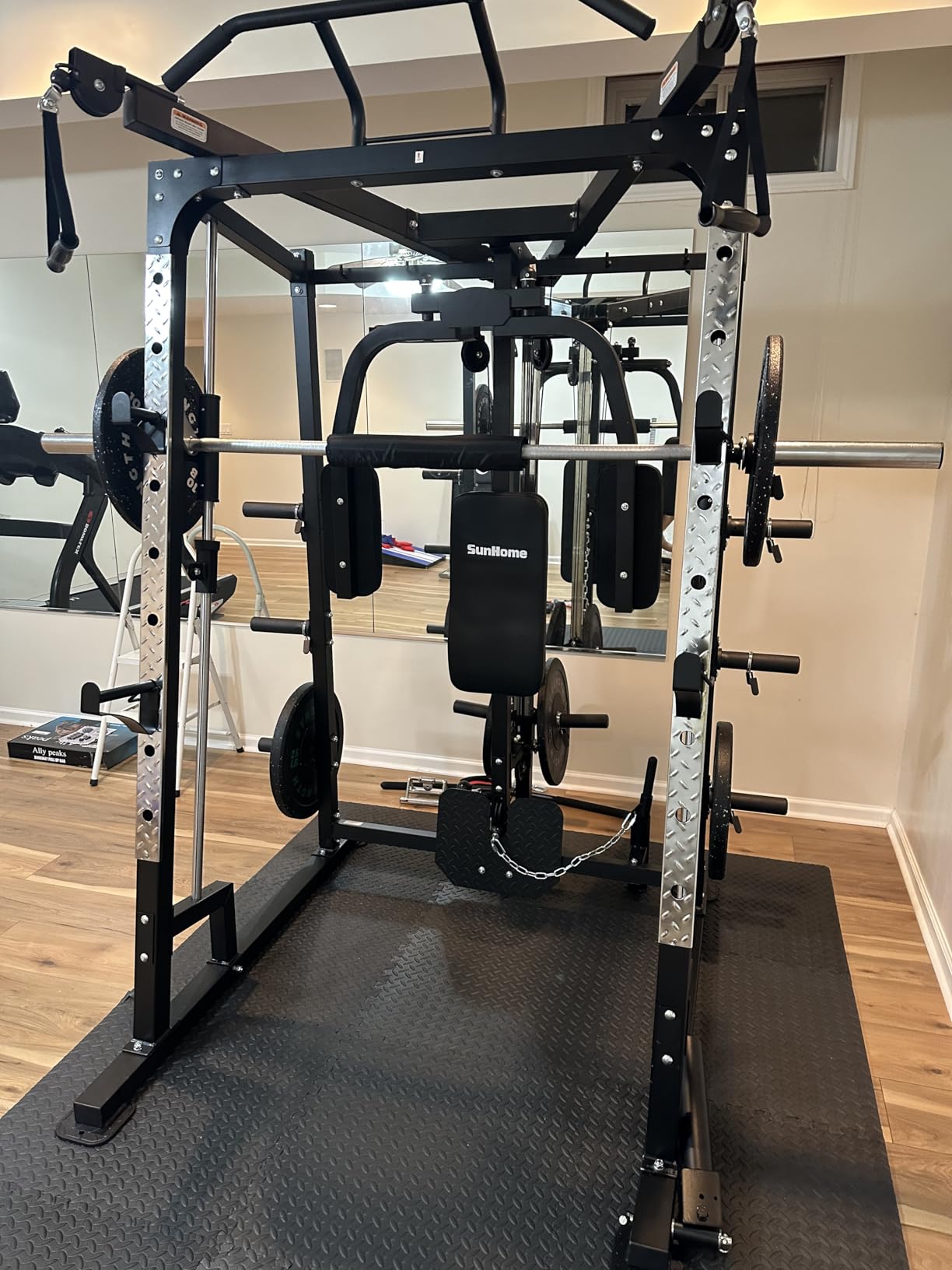 SunHome Smith Machine, 2000LBS Power Cage Squat Rack with Smith Bar, LAT Pull-Down Systems, Cable Crossover Machine for Home Gym customer photo 2