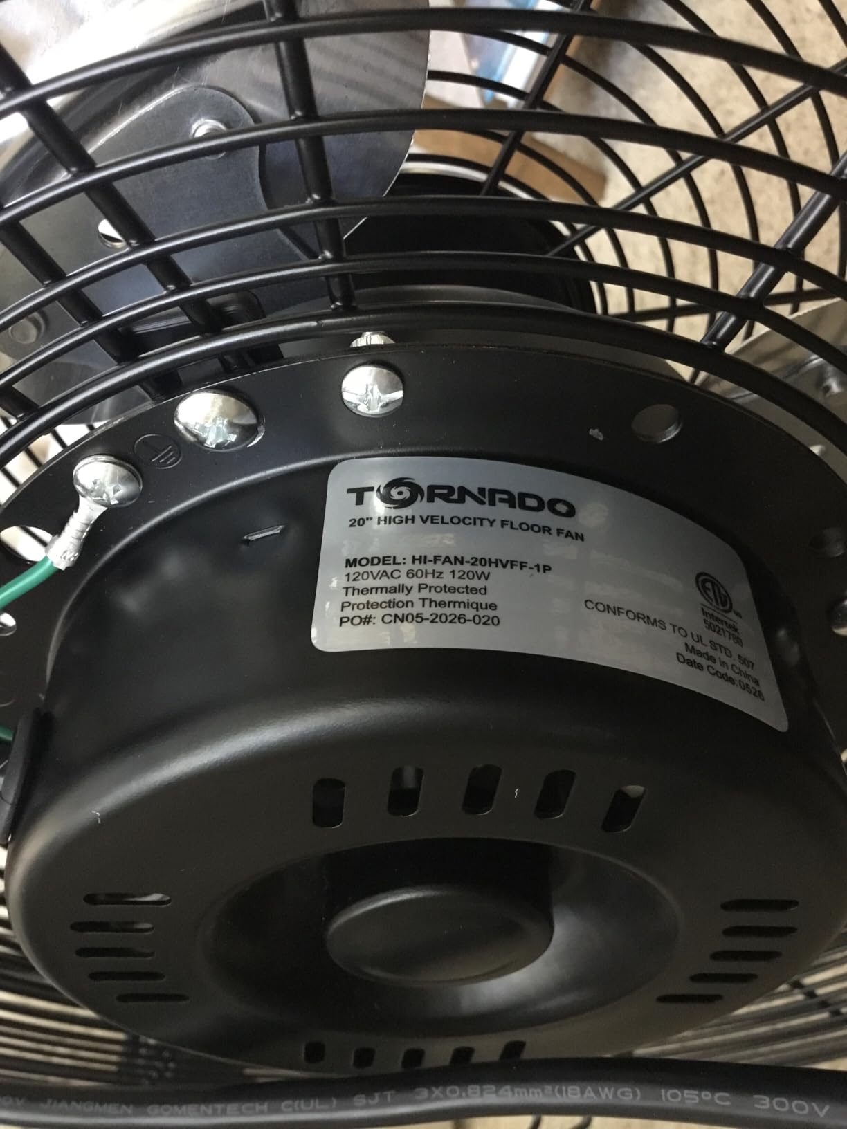 Tornado 20 Inch High Velocity Metal Floor Fan, 3-Speed Powerful Cooling for Industrial, Commercial, and Home Spaces, 120°Tilt, 6.0 FT Cord - UL safety Listed, Black customer photo 1