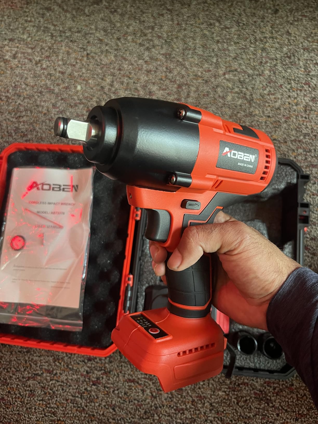 AOBEN Cordless Impact Wrench 1/2 Inch, Power Impact Gun Kit, Max 600N. M/450Ft-lbs High Torque Electric Impact Driver for Car RV Tire, 4.0Ah Battery, Charger, 6 Sockets & Storage Tool Case customer photo 2