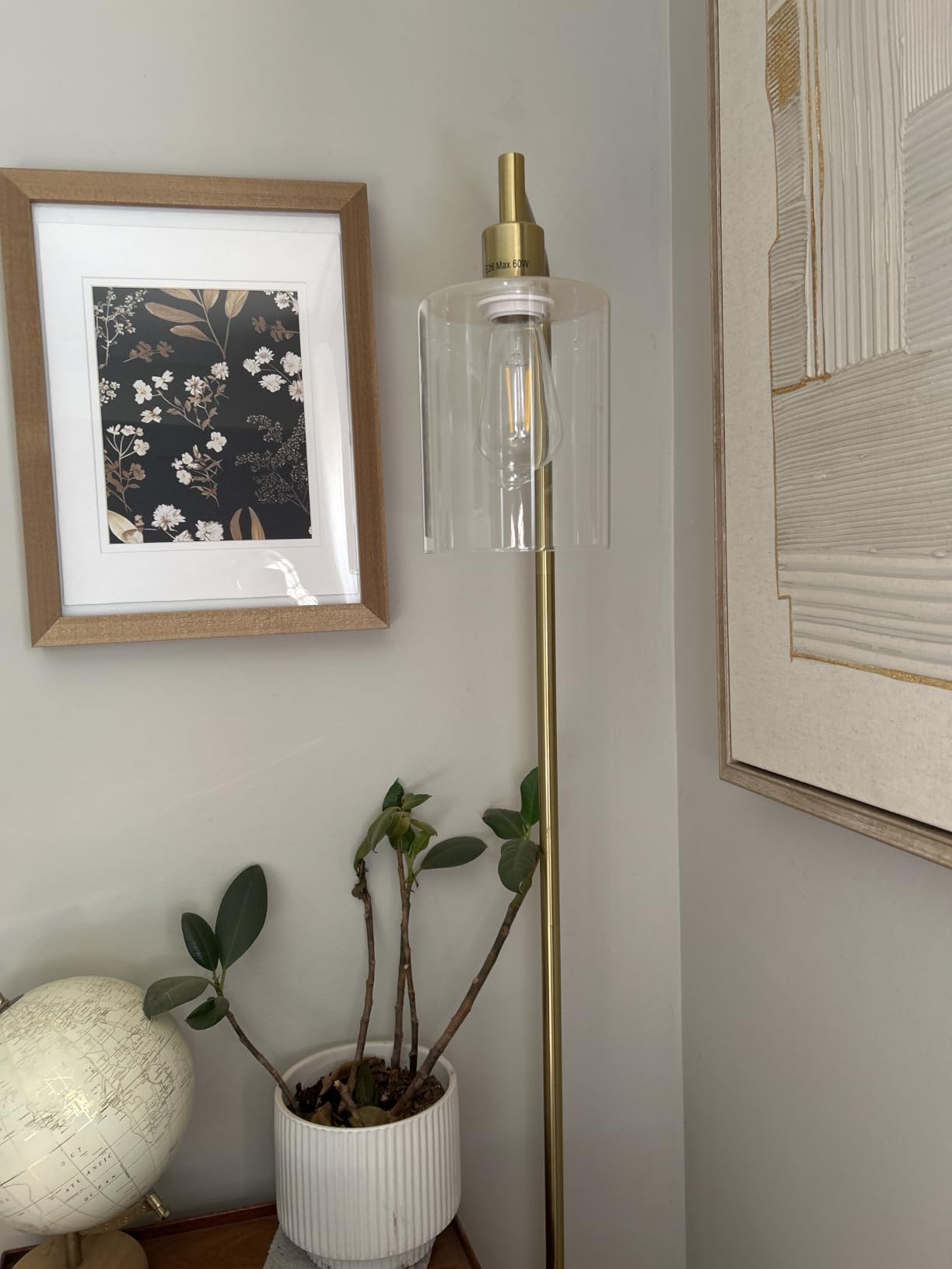 Bosceos Oil Rubbed Brown Industrial Floor Lamp with Hanging Glass Shade | Farmhouse Indoor Pole Light with ST64 Bulb, E26 Base, Vintage Rustic Standing Tall Lighting for Living Room Bedroom Office customer photo 1