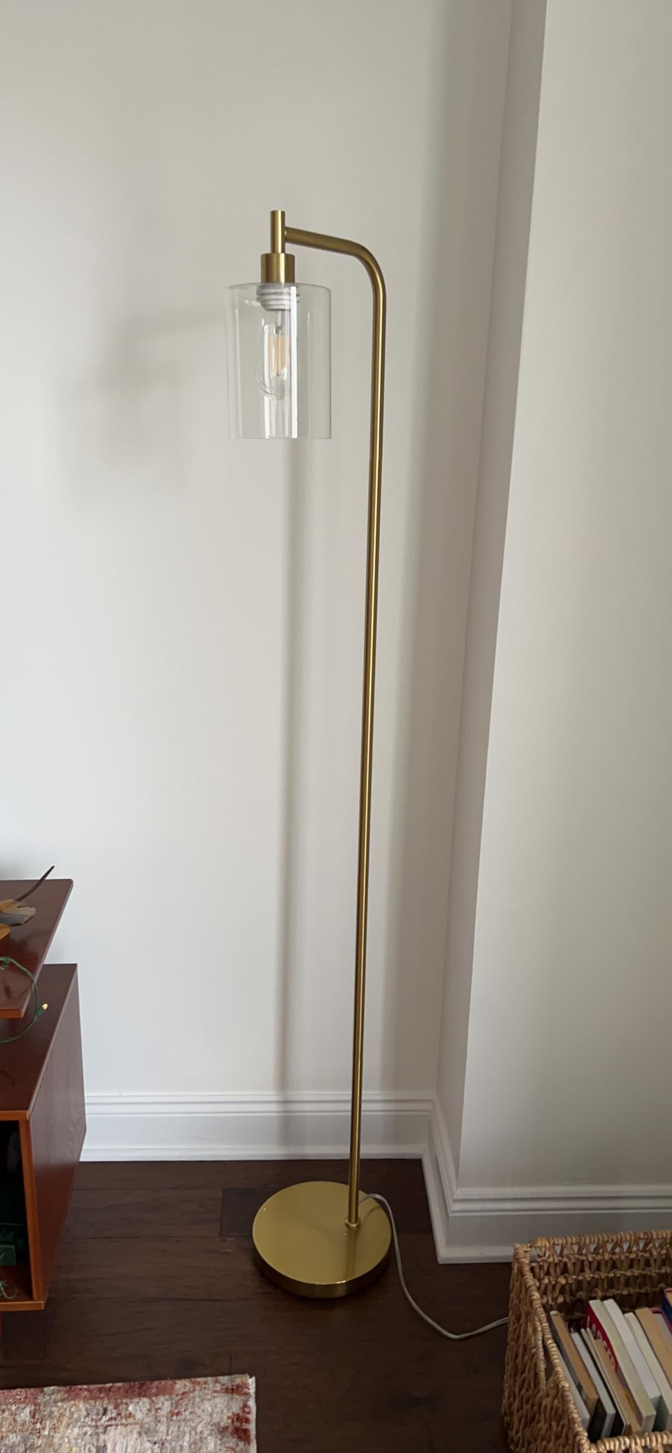 Bosceos Oil Rubbed Brown Industrial Floor Lamp with Hanging Glass Shade | Farmhouse Indoor Pole Light with ST64 Bulb, E26 Base, Vintage Rustic Standing Tall Lighting for Living Room Bedroom Office customer photo 2