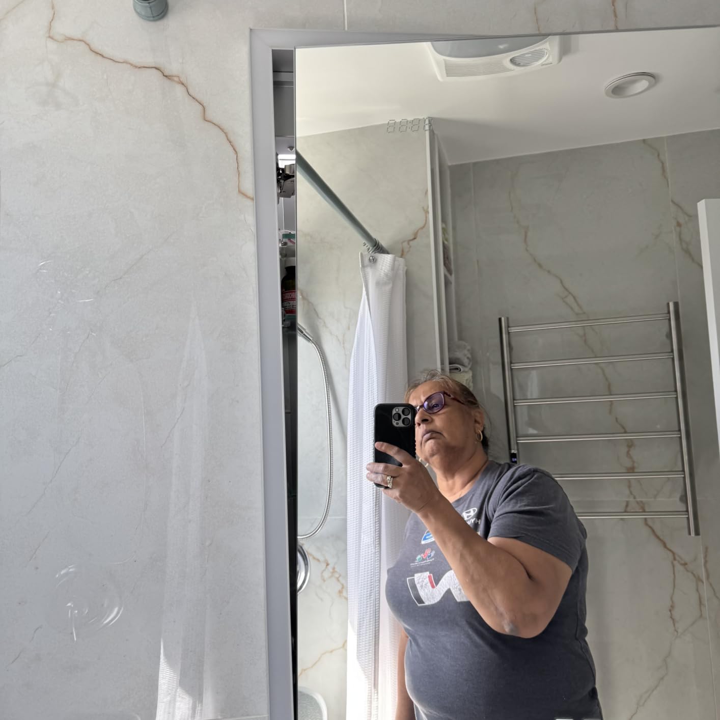 LED Medicine Cabinet with Mirror, 24x32 Surface or Recessed Lighted Medicine Cabinet with Mirror, Dimmable Fogless Aluminum Medicine Cabinet with Outlet, Time Display& Built-in Sensing Light customer photo 1