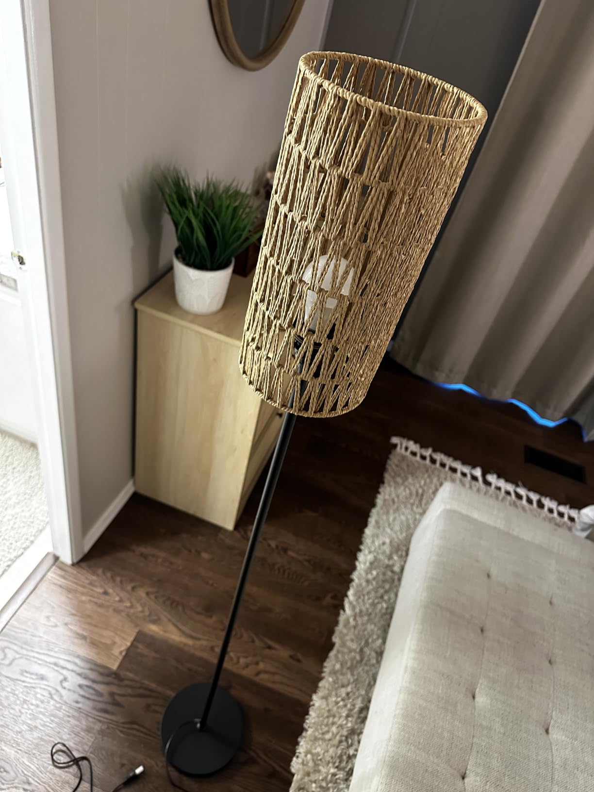Ruiever Floor Lamp for Living Room, Farmhouse Rattan Floor Lamp, Modern Standing Lamp with Hand-Worked Rattan Shade, Black Tall Lamp with Foot Switch for Bedroom, Kids Room, Office, LED Bulb Included customer photo 1