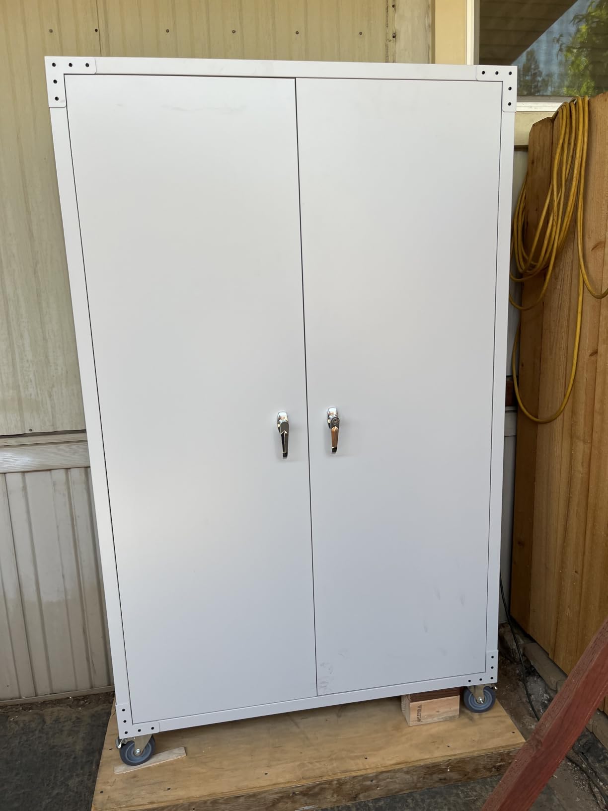 VINGLI Upgraded Wide & Deep Garage Storage Cabinet, Metal Storage Cabinet with Pegboards, Wheels, Locking Doors and Adjustable Shelves (Black & Silver, 43''W x 20''D x 72''H) customer photo 1