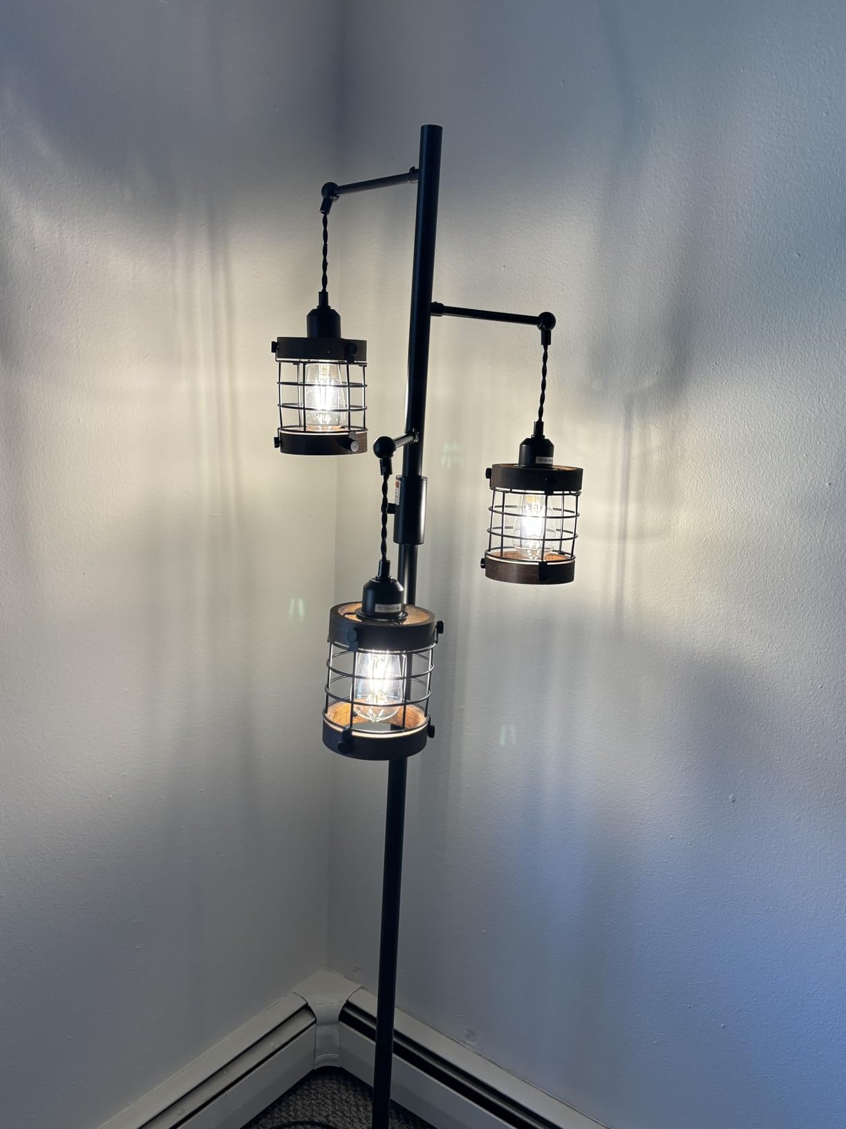 Dimmable Floor Lamps for Living Room, 3-Light Industrial Floor Lamp with Wood & Metal Cage, Farmhouse Standing Lamp Tall Tree Lamp for Bedroom Office, Rustic Black Tall Floor Lamp for Corner customer photo 1