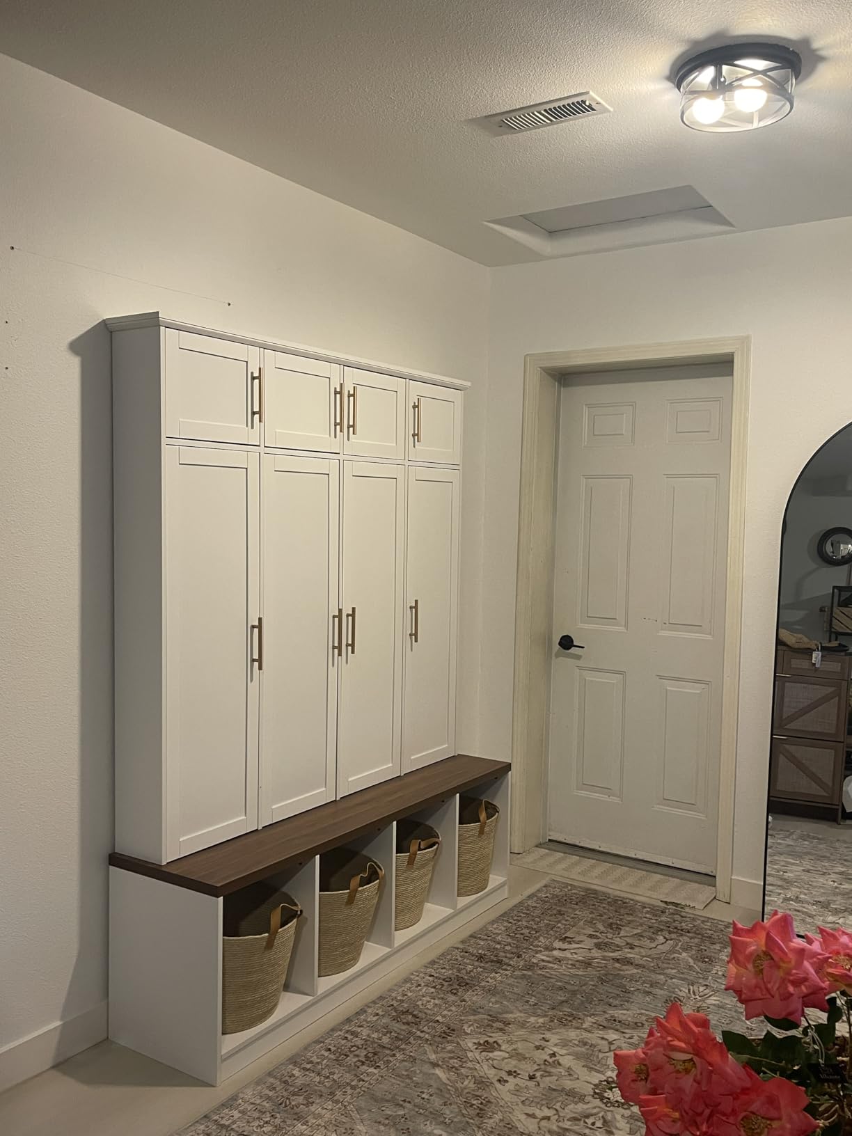 LUMISOL Wide Hall Tree with 8 Cabinets and 4 Hidden Hanging Hooks, Mudroom Coat Rack with Bench and Shoe Storage, for Living Room, Black customer photo 2