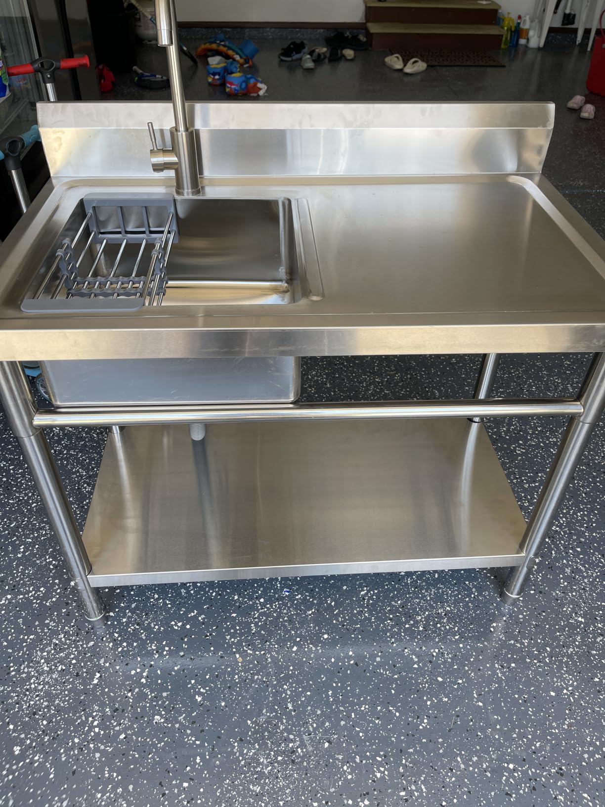 Utility Sink Freestanding Single Bowl Laundry Sink with Hot and Cold Water Plumbing Workbench & Storage Stainless Steel Sink for Kitchen and Bathroom Farmhouse Style, 39Inch, Metallic Gray customer photo 2