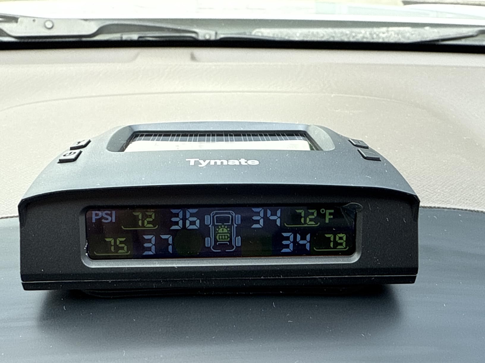 Tymate TM2 RV Tire Pressure Monitoring System, TPMS Set of 4 Sensors | Max. 10 Tires Info Monitoring, 6 Alarm Modes, 0-87PSI, Solar/USB Charge, Color LCD, For RV/Fifth Wheel/Trailer/Truck/SUV/Car customer photo 2