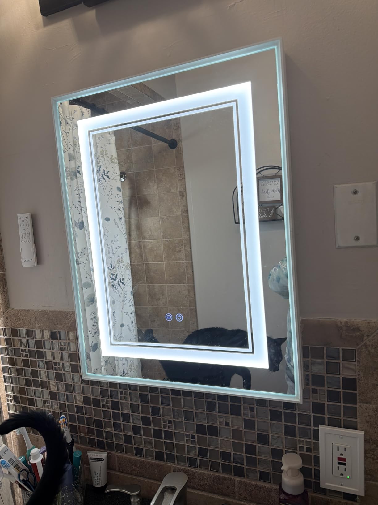 TokeShimi 16x24 Inch LED Medicine Cabinet Black Frame, Medicine Cabinet with Lights, 3-Color Lighted Medicine Cabinet Mirror for Bathroom, Anti-Fog, Tempered Glass, Outlets, Wall-Mounted/Recessed customer photo 2