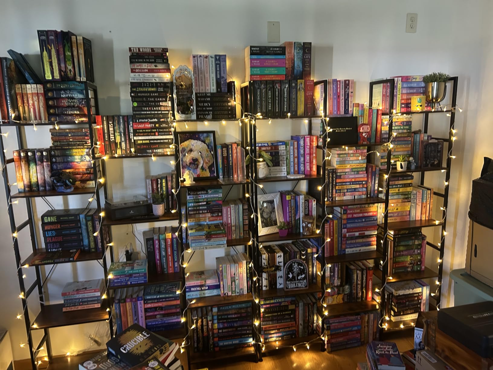NUMENN Triple Column 5 Tier Bookshelf with 14 Adjustable Shelves, Vintage customer photo 2