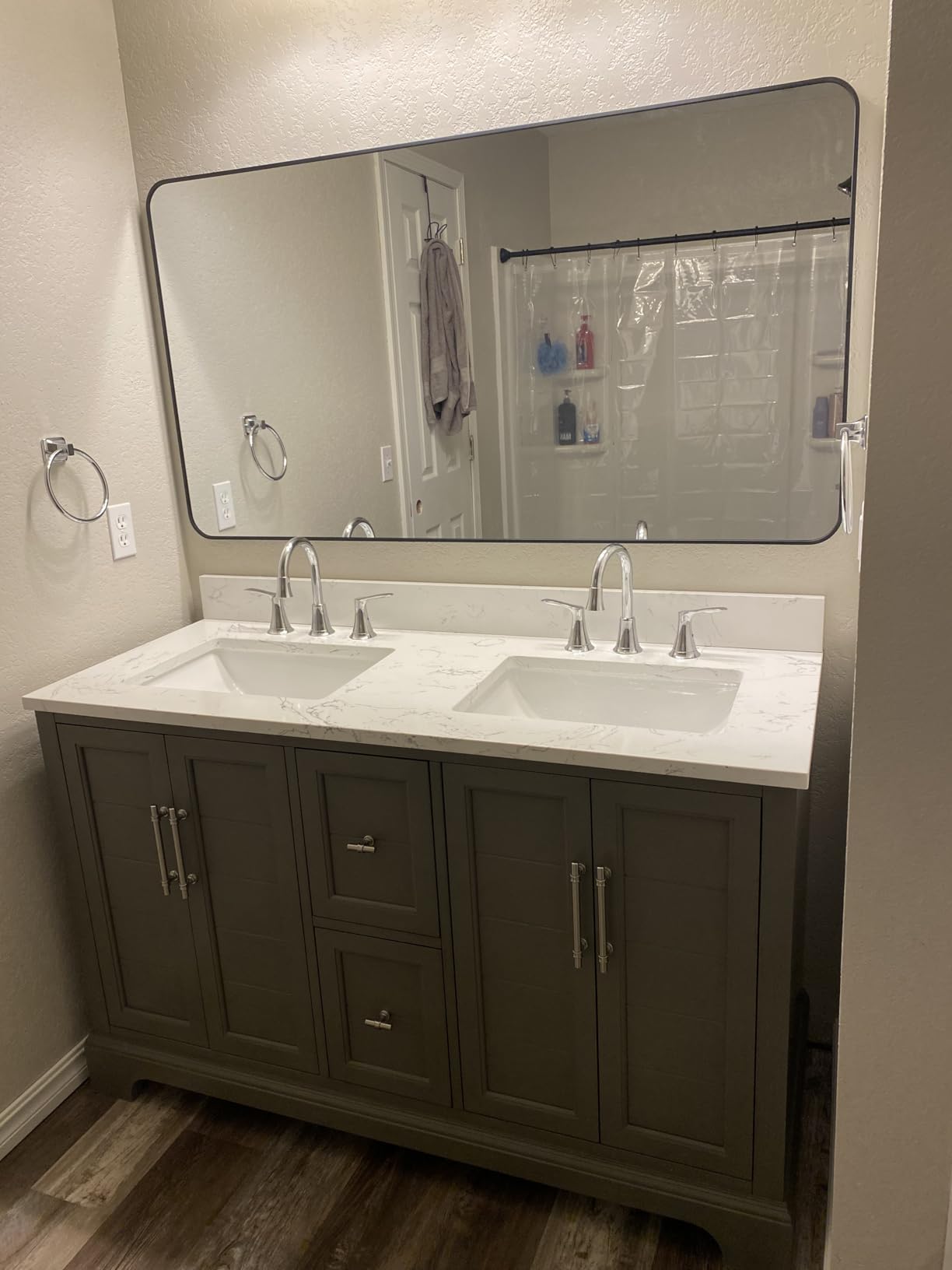 HOMEBEYOND 72 Inch Bathroom Vanity with Double Sink & Ceramic Top, Vanity Cabinet with Center Countertop Basin, Soft-Closing Doors, Backsplash, Sliver Grey customer photo 1