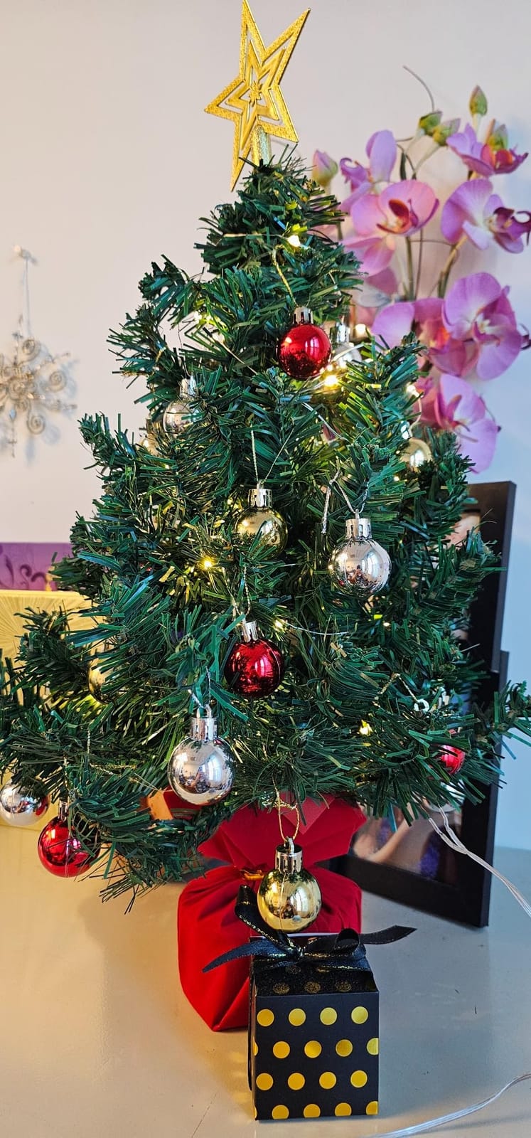 Mini Tabletop Christmas Tree with 30 LED String Lights, Star Top, Perfect for DIY Decoration 2ft customer photo 2