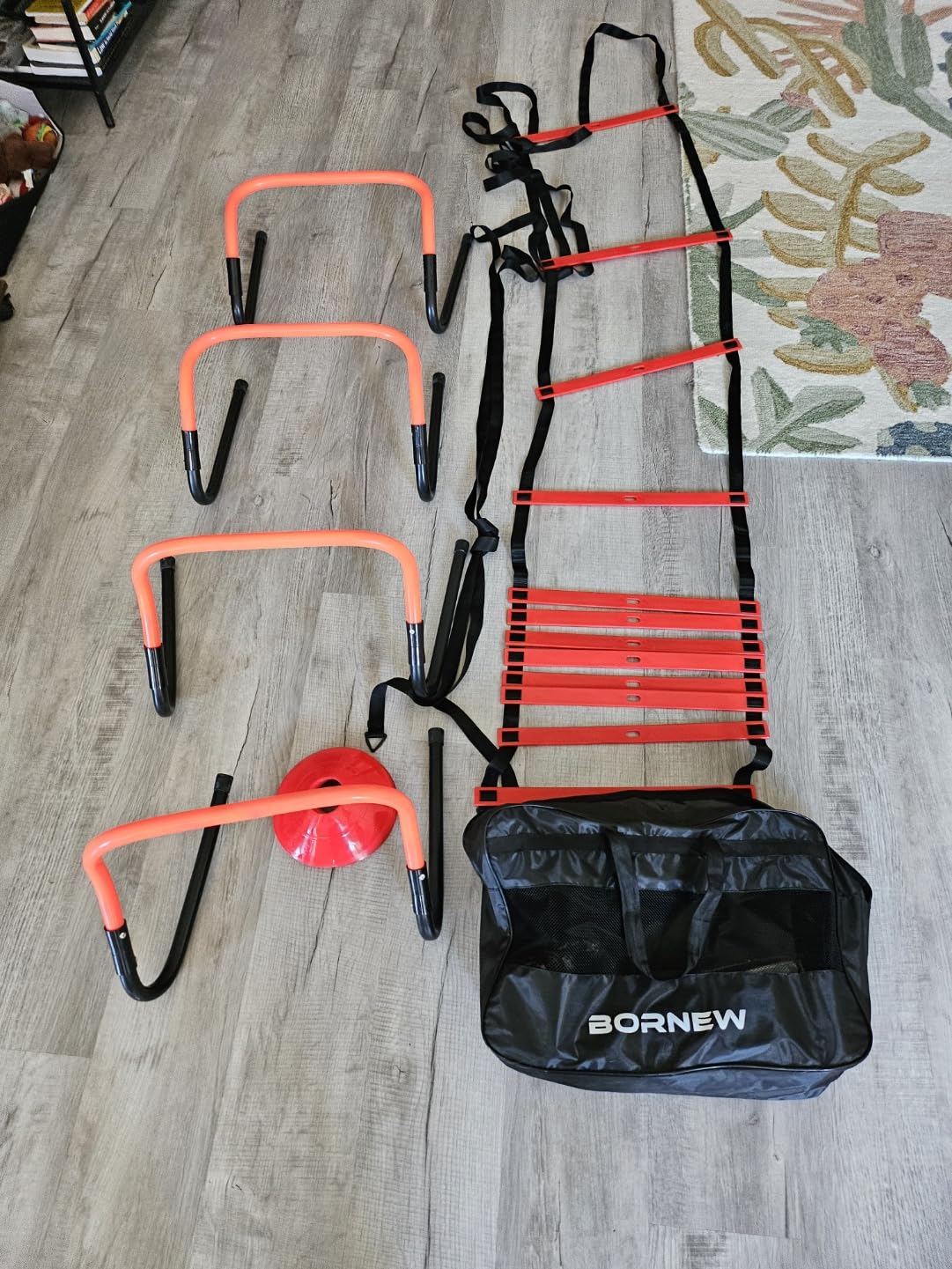 BORNEW 2 Pack Agility Ladder, Soccer Speed Training Equipment Set | Total 26 ft Agility Ladder, 12 Cones, 4 Adjustable Hurdles, Jump Rope, for Soccer, Basketball, Football, Kids, Youth, Adults customer photo 1