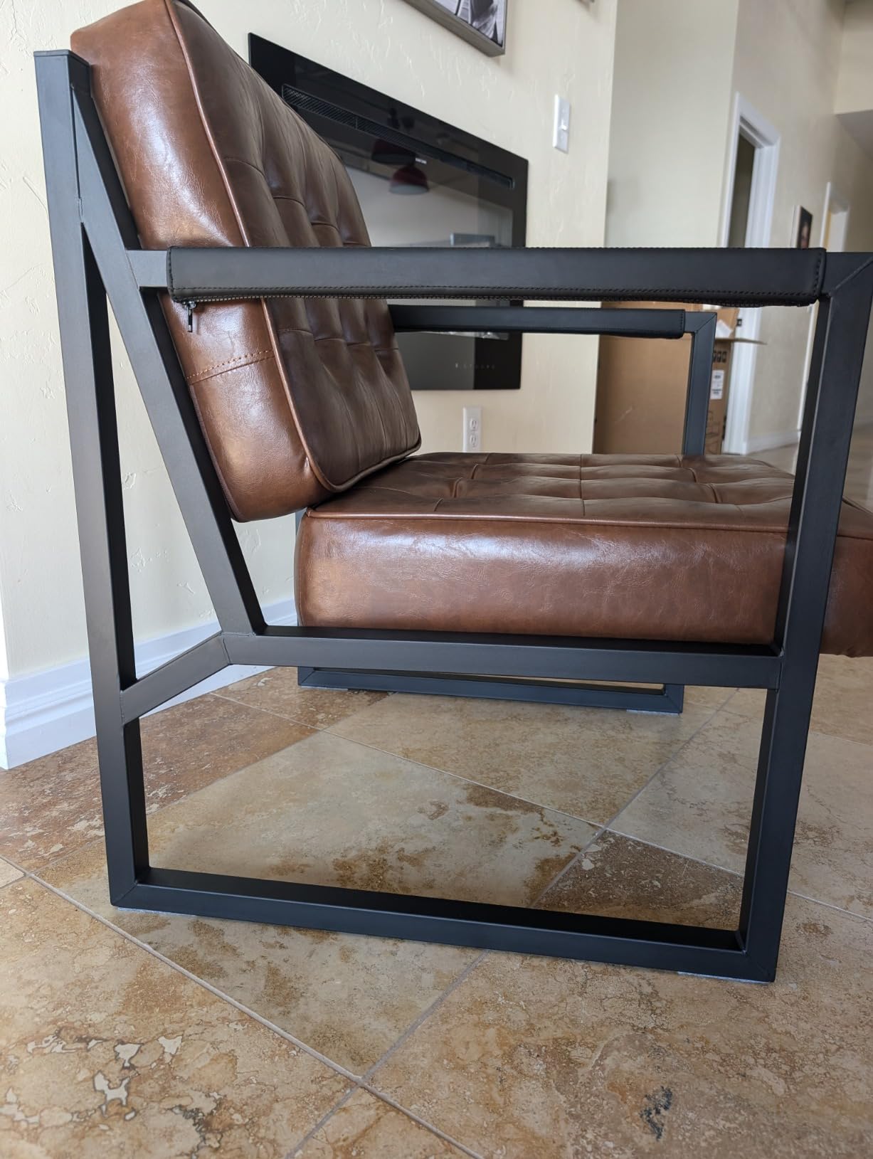 COLAMY Black Leather Accent Chair, Accent Arm Chair for Living Room, Comfy Armchair with Metal Legs for Living Room Bedroom Reception Waiting Room customer photo 2