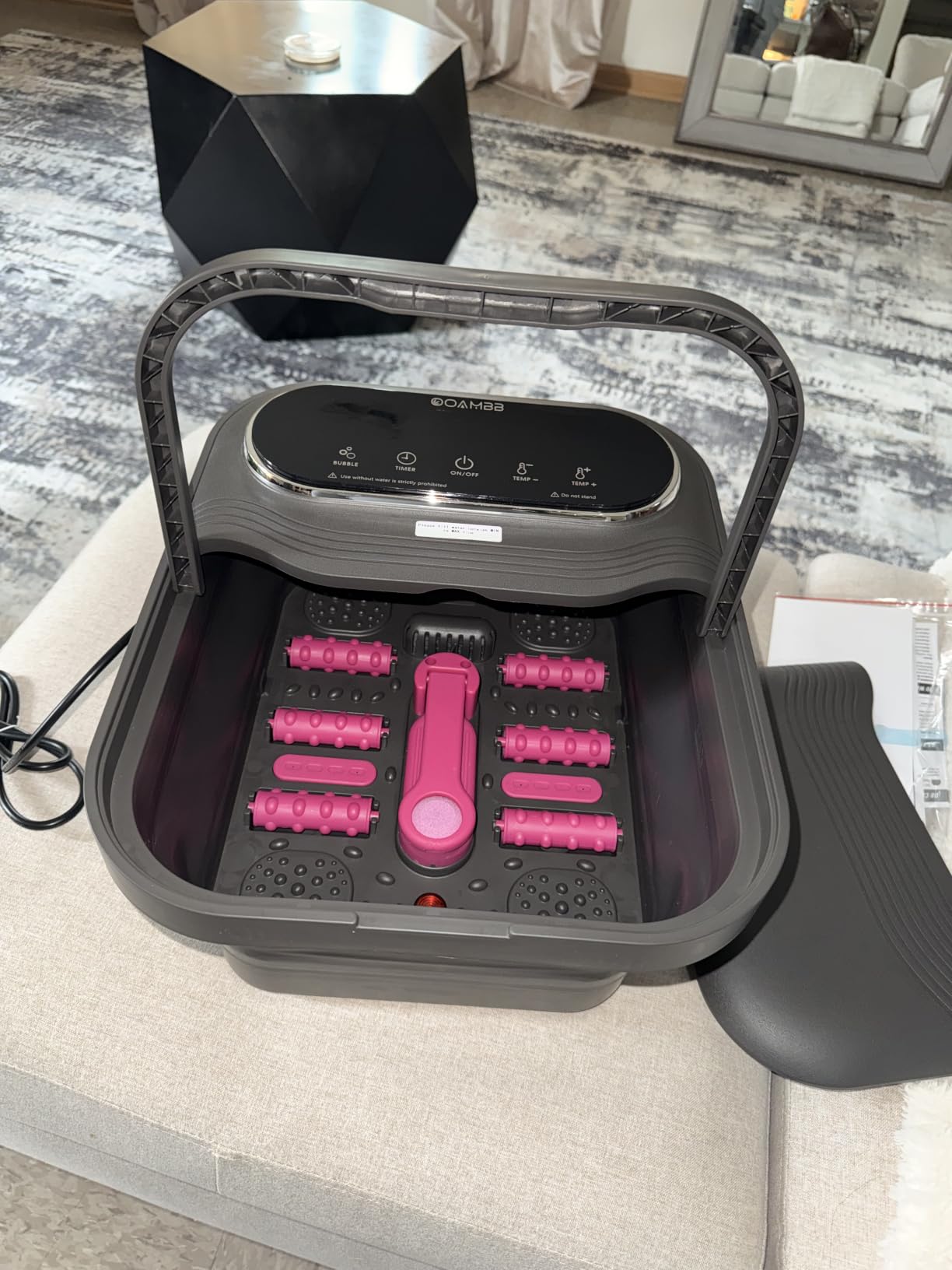 OOAMBB Collapsible Foot Spa with Heat, Bubble and Temp Control, Foot Bath Massager with XL Touch Screen and Massage Rollers, Foot Soaking Tub, Pedicure Foot spa for Stress Relief (Grey) customer photo 1