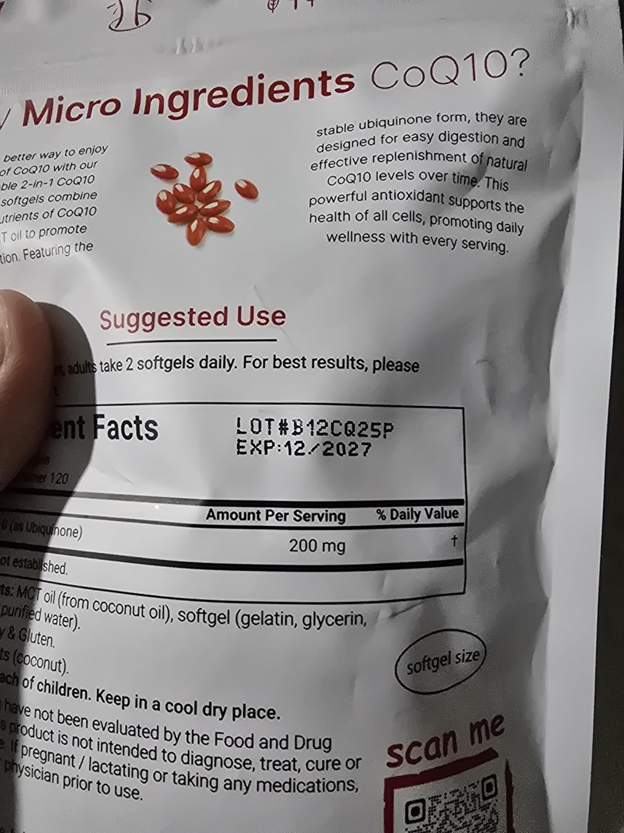 Micro Ingredients CoQ10 200mg Per Serving, 240 Softgels | Made with Coconut MCT Oil | Coenzyme Q10 (Ubiquinone) | Non-GMO customer photo 1