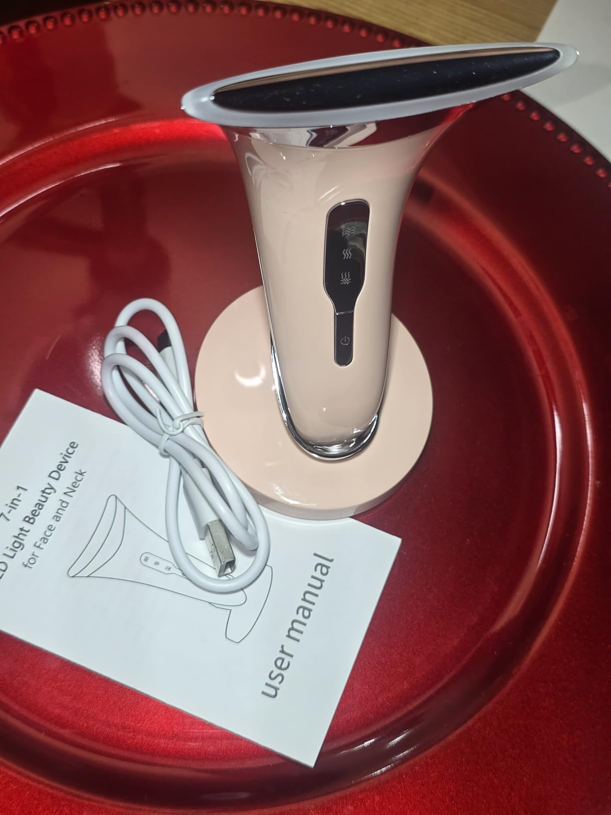 Dopsikn 7 Color Galvanic Machines - Red Light Therapy for Face and Neck, Face Massager Tool for Wrinkles, Double Chin, Vibrating Facial Massager with Thermals, White customer photo 2