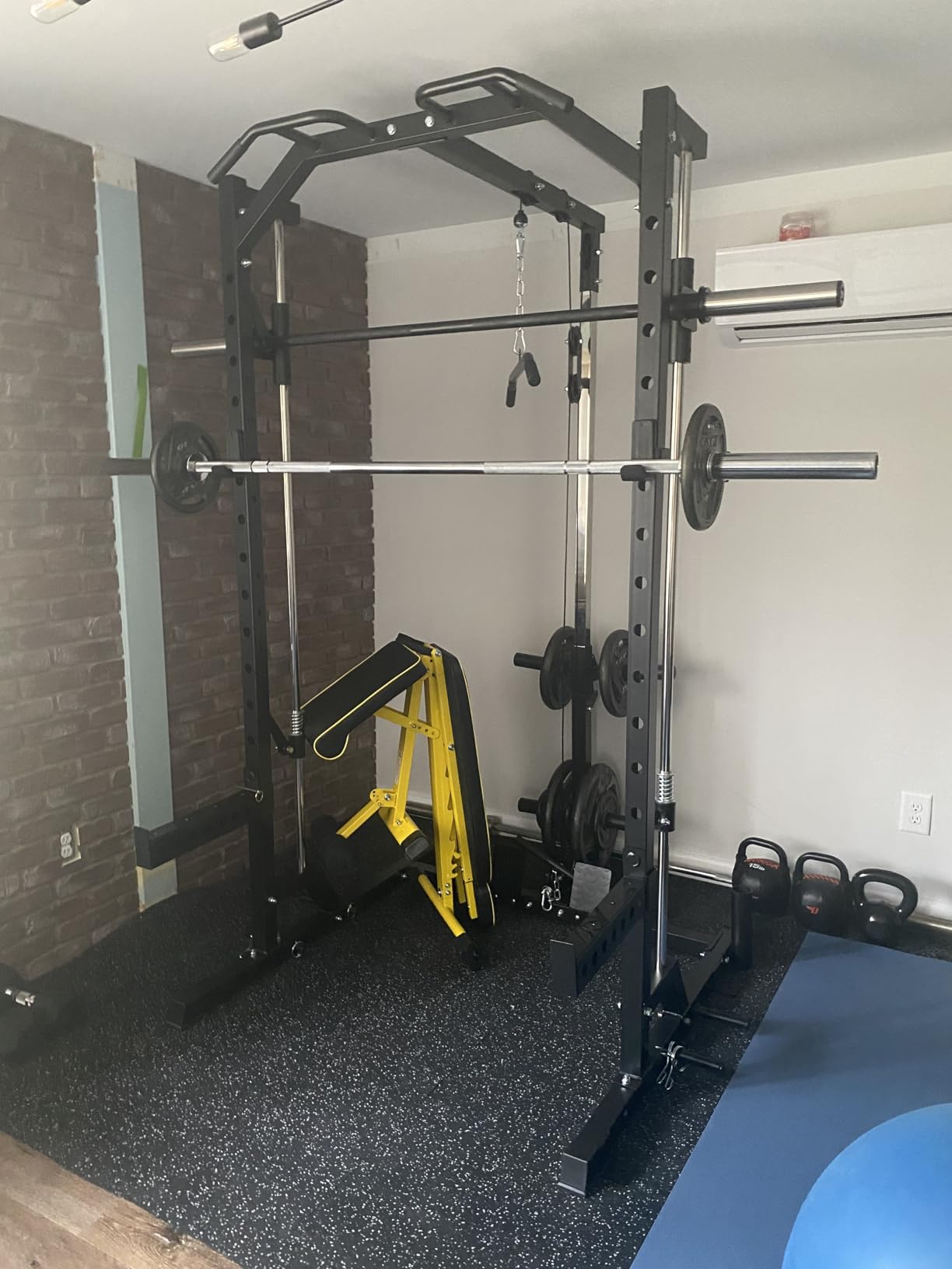 Mikolo Smith Machine Home Gym Power Cage (1:1 Ratio Strength Trainer) (Space Saving Design) (with 8 Free Attachments) Squat Rack for Full Body Training customer photo 1