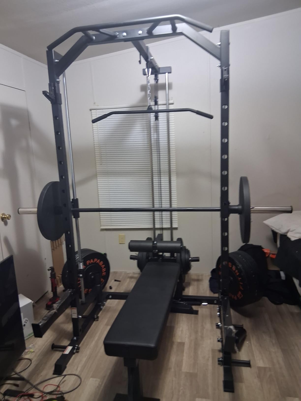 Mikolo Smith Machine Home Gym Power Cage (1:1 Ratio Strength Trainer) (Space Saving Design) (with 8 Free Attachments) Squat Rack for Full Body Training customer photo 2