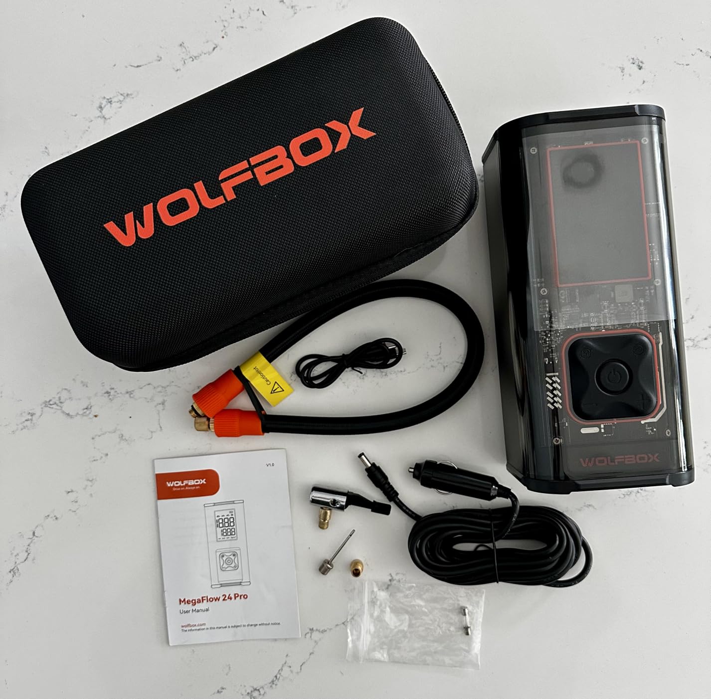 WOLFBOX 150PSI Heavy Duty Tire Inflator Portable Air Compressor,Double- cylinder 45LPM Fast Air Pump for Car Tires,3.5'' LED Display,20'' Hose,Air Compressor for Car,Pickup Truck,Bike customer photo 1