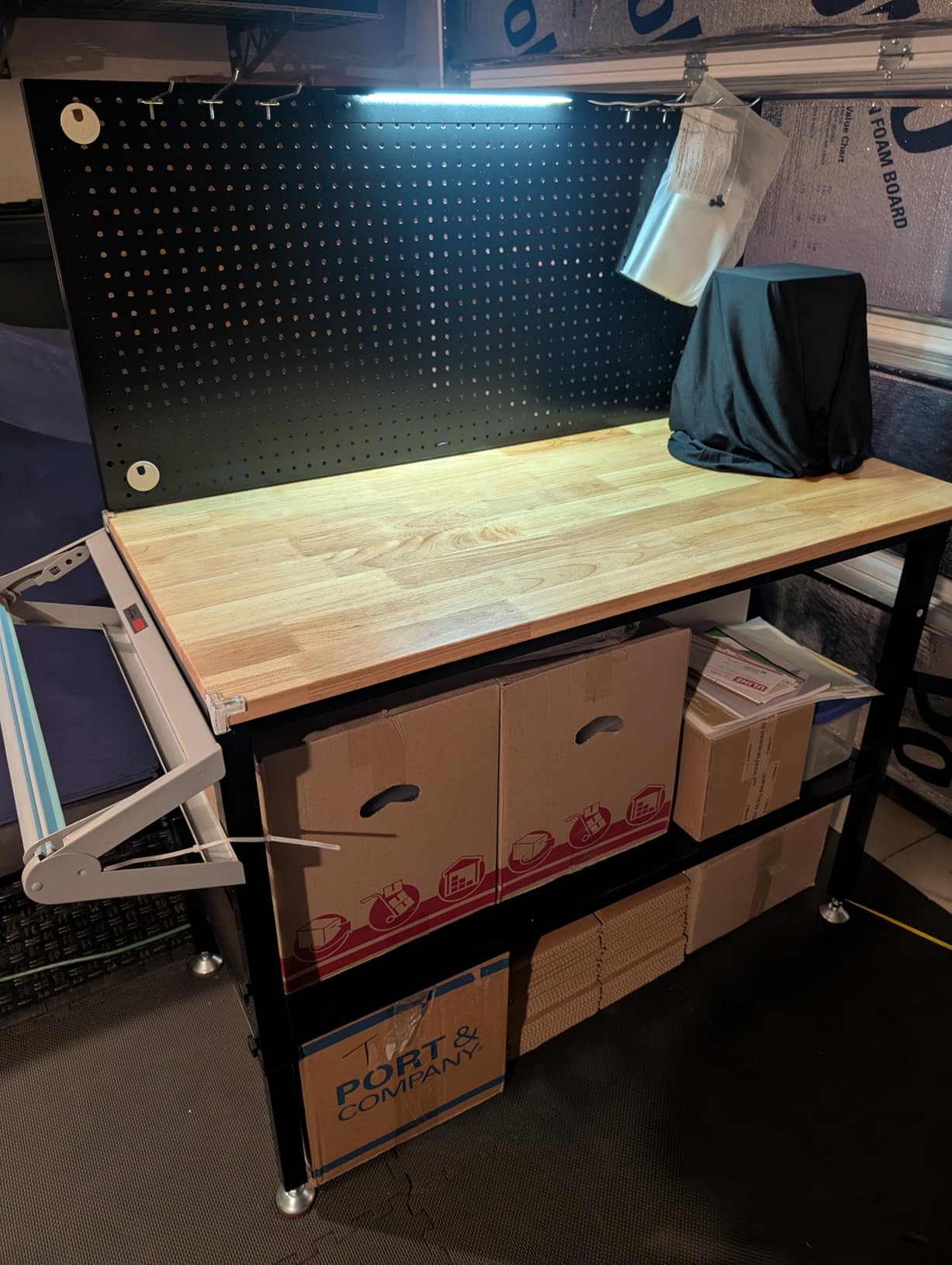 CAMMOO 48x24 Inch Garage Work Bench with Storage, Pegboard & Power Strip | Heavy Duty Adjustable Workbench With 2000 lb Load, Rubberwood Top, LED Light & ETL Outlets customer photo 2