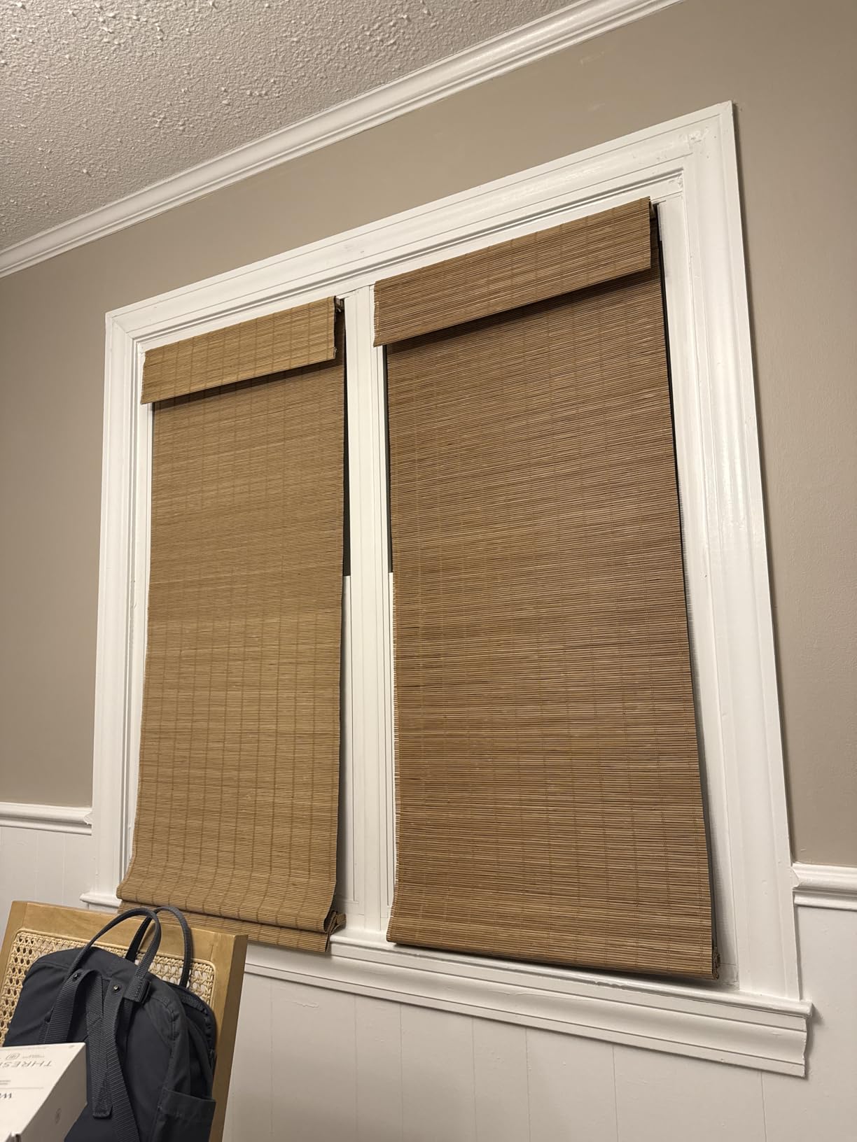 UNISHADES Blackout Cordless Bamboo Roman Shades 34 3/4×64 in Papara Carbon | Upgrade Backing Fabric, UV Protection, Protecting Privacy, Room Darkening customer photo 2