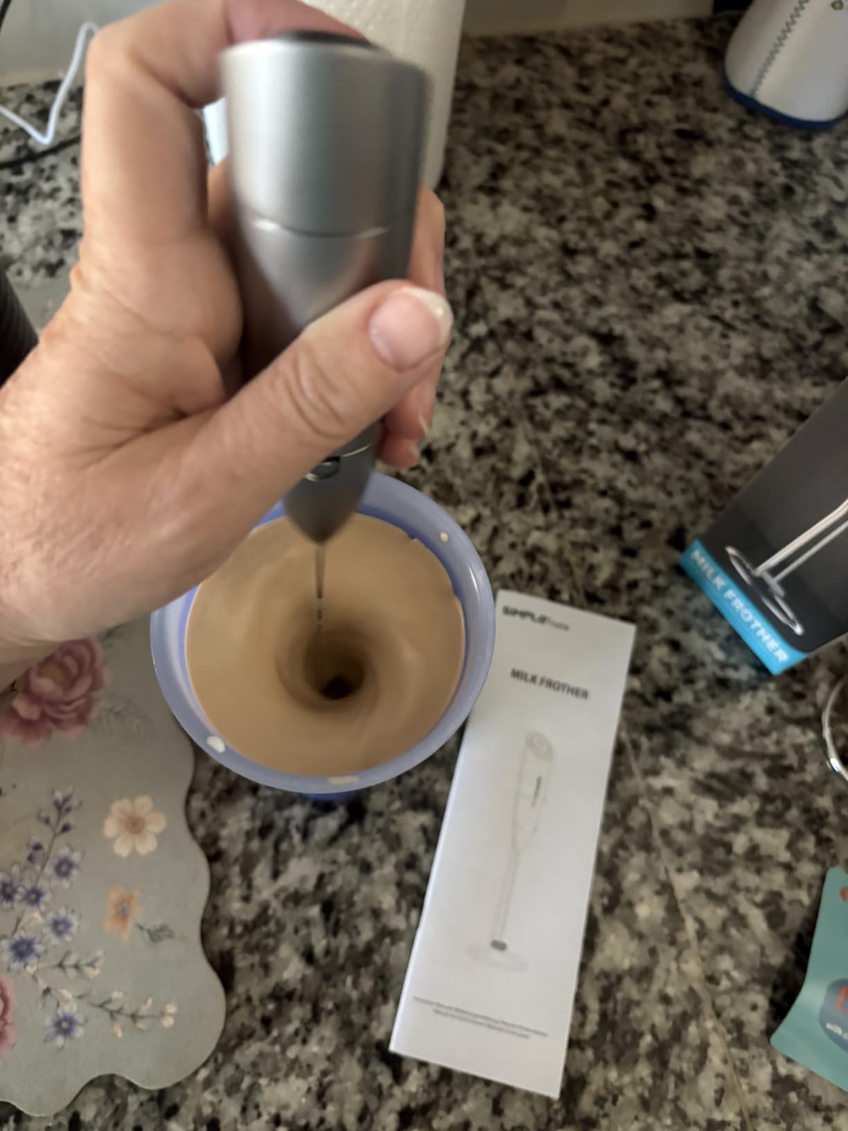 SIMPLETASTE Rechargeable Milk Frother Handheld Dual Coil Whisk Head Mixer - USB-C Portable Hand Frother Wand Drink Mixer for Cappuccino, Bulletproof Coffee, Latte customer photo 1