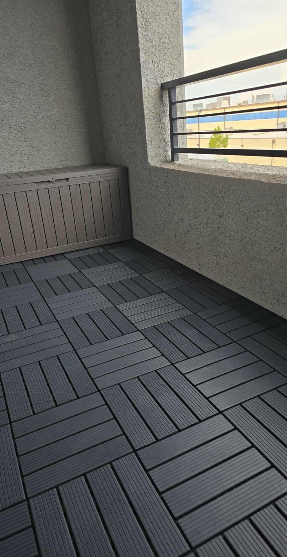 Plastic Interlocking Deck Tiles (44 PCS), 12x12 Inches Waterproof Outdoor Patio Flooring, Easy Snap Balcony Floor Tiles for Garden, Poolside, Backyard, Pathway, Indoor Use, Dark Grey, Grid Pattern customer photo 2