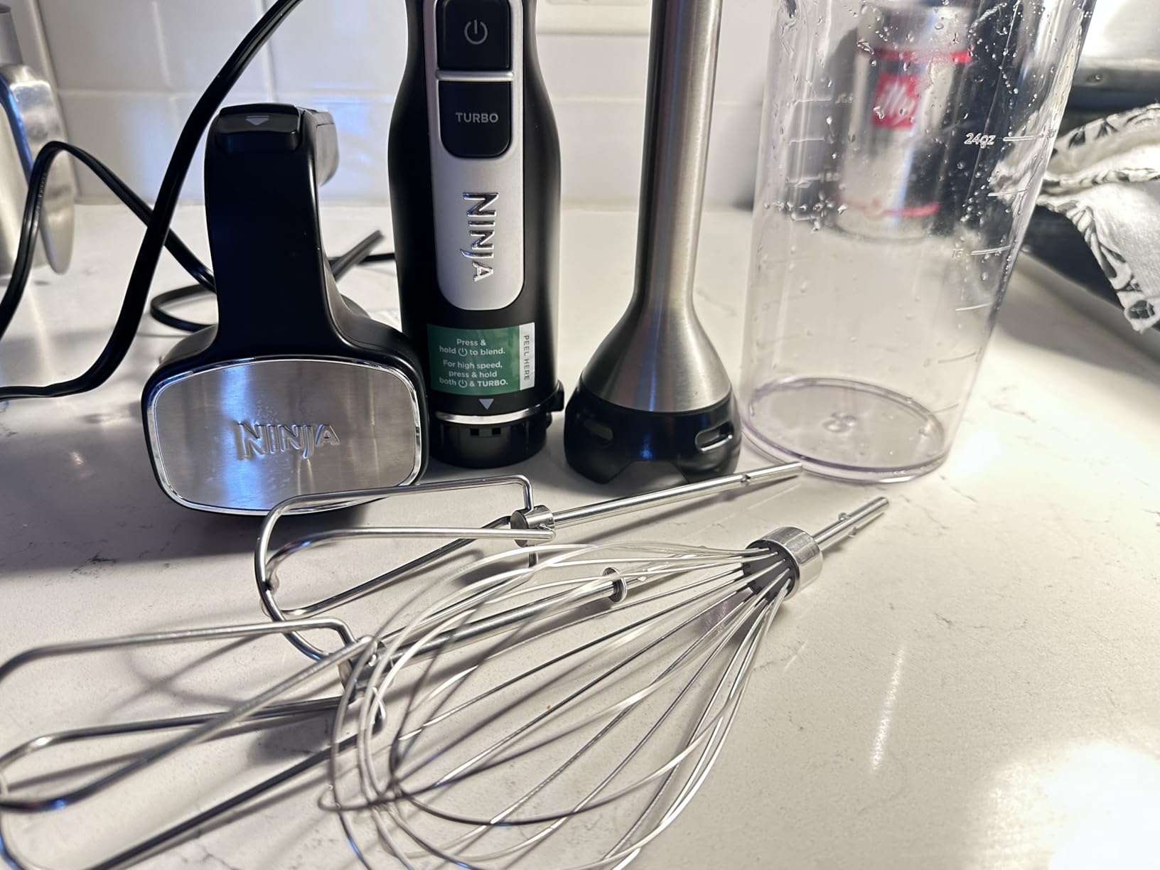 Ninja Immersion Blender & Whisk, 4 Speeds, 4oz Cup, Deep Navy, CI201ND | SplatterShield & PanProtect for mess-free blending customer photo 1