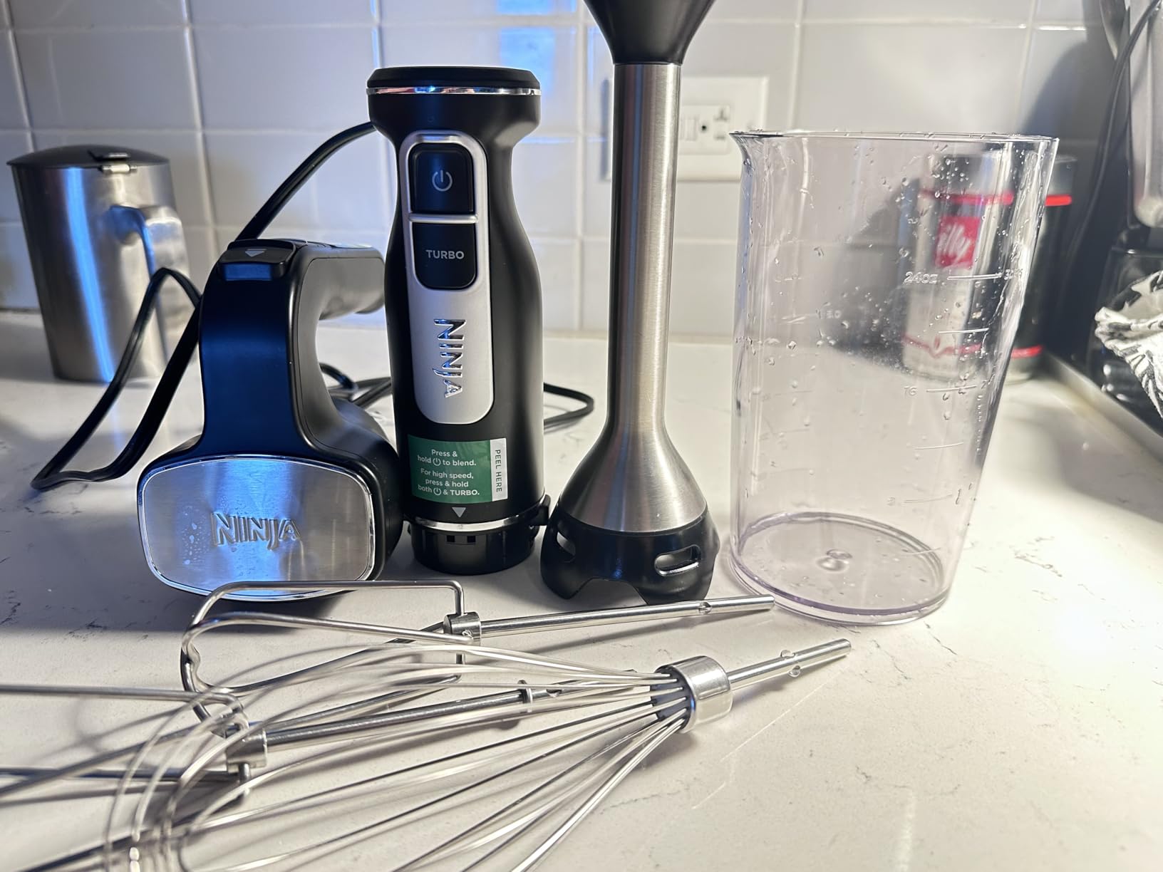 Ninja Immersion Blender & Whisk, 4 Speeds, 4oz Cup, Deep Navy, CI201ND | SplatterShield & PanProtect for mess-free blending customer photo 2
