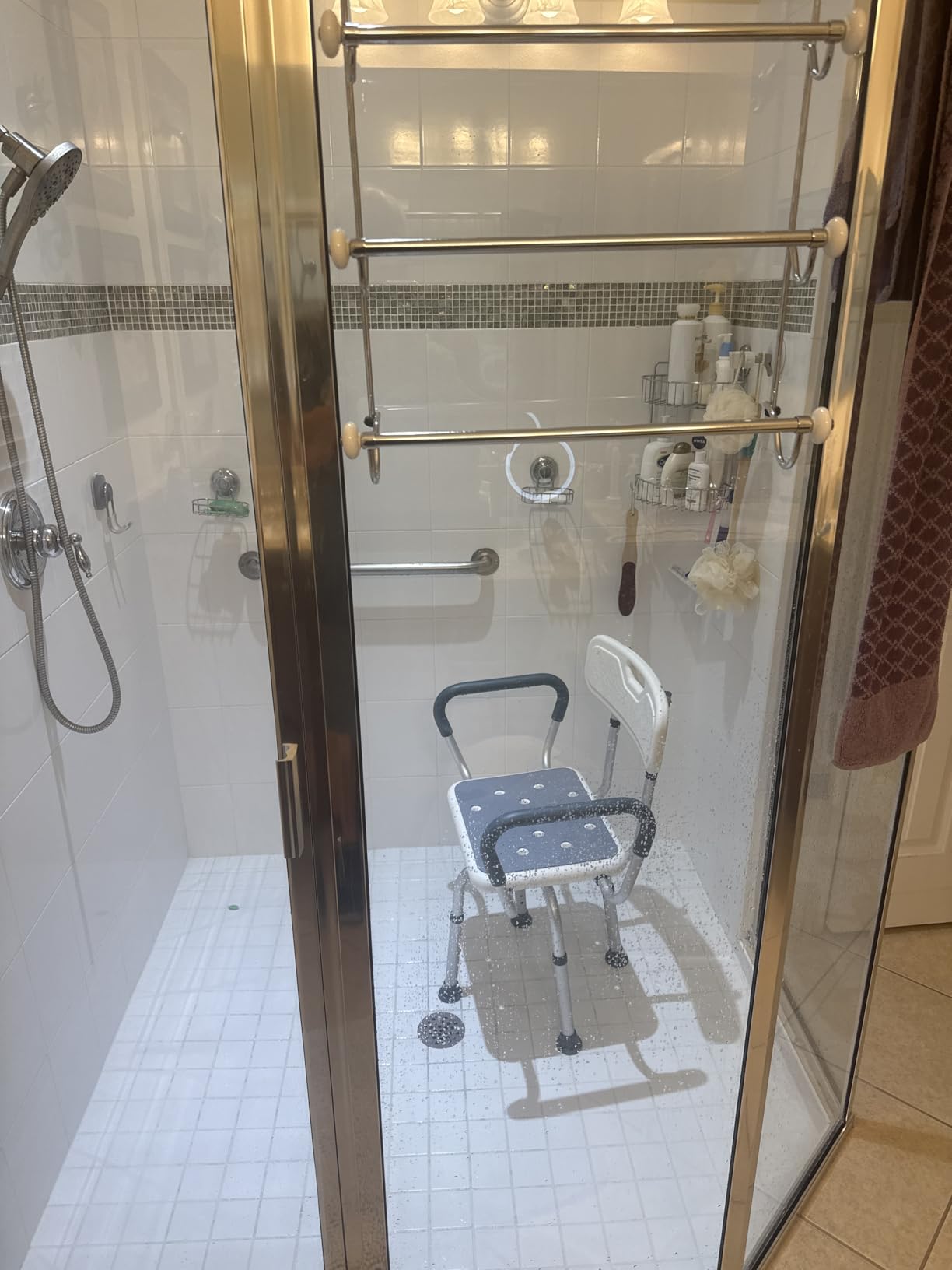 Swivel Shower Chair with Arms and Back, Heavy Duty Shower Seat for Inside Shower Stall and Bathtub, Height Adjustable Safety Bath Seat for Elderly, Adults, Handicap and Disabled customer photo 2