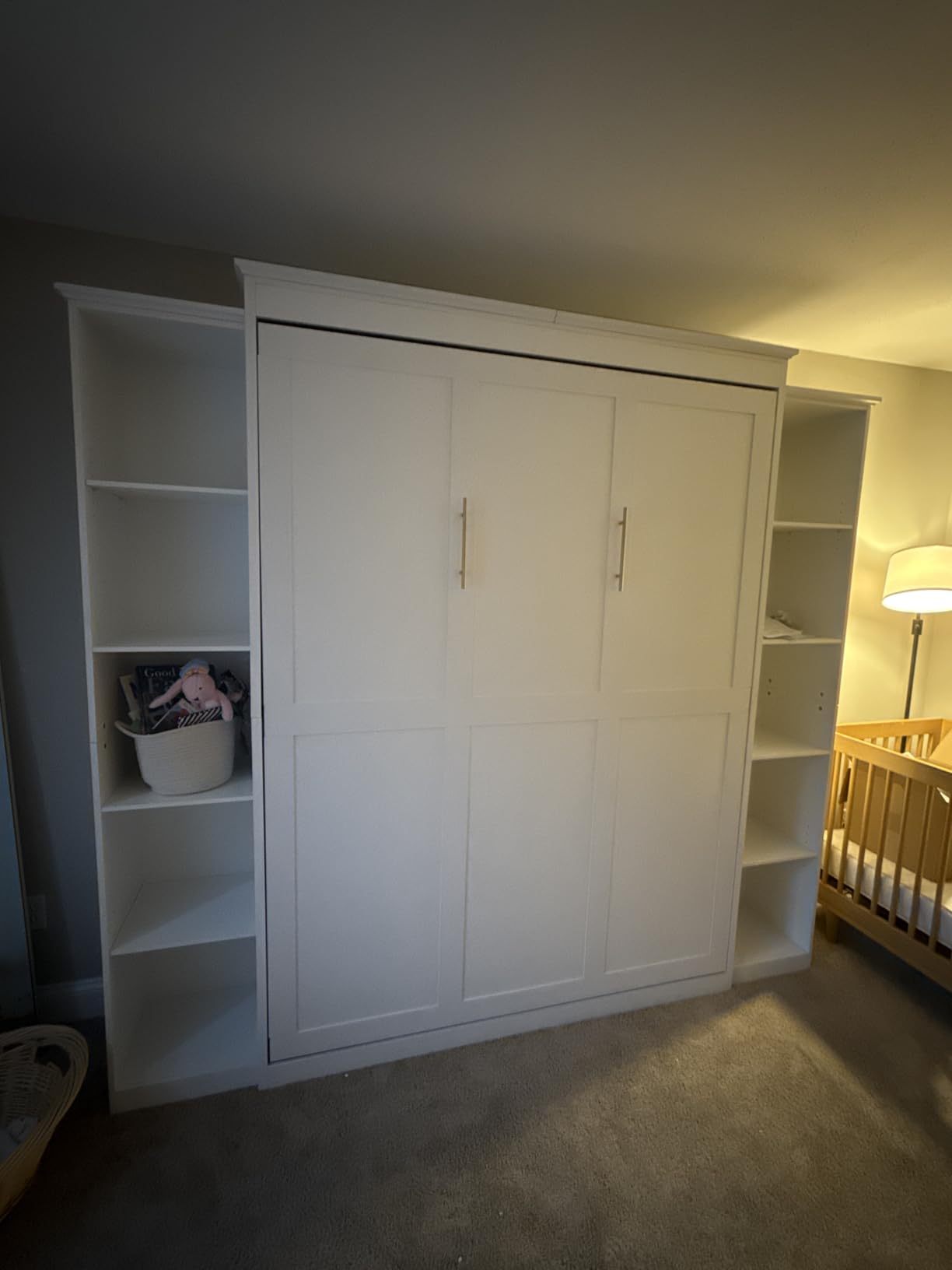 Rophefx Queen Murphy Bed Cabinet with 5-Tier Shelves, Wood Wall Bed, Grey customer photo 1