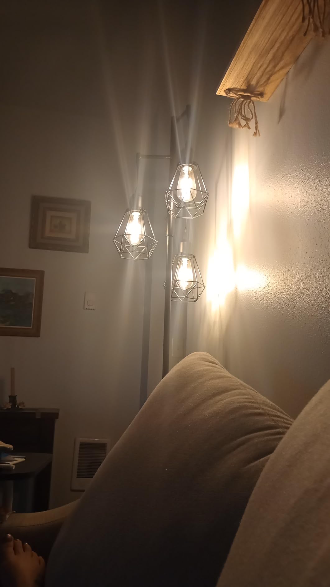 EDISHINE 70IN Farmhouse Floor Lamps for Living Room, Black Dimmable | Diamond-Shaped Cage Shade, 3 LED Edison Bulbs Included, Metal Base, Rustic Tree Corner Light for Bedroom, Office customer photo 2