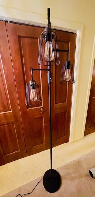 PESRAE Dimmable Industrial Floor Lamp, Farmhouse Floor Lamp Standing Lamp with 3 Elegant Teardrop Cage Heads & Included 3 x 1200LM Edison LED Bulbs, Tall Lamp for Living Room, Bedroom (Matte Black) customer photo 1