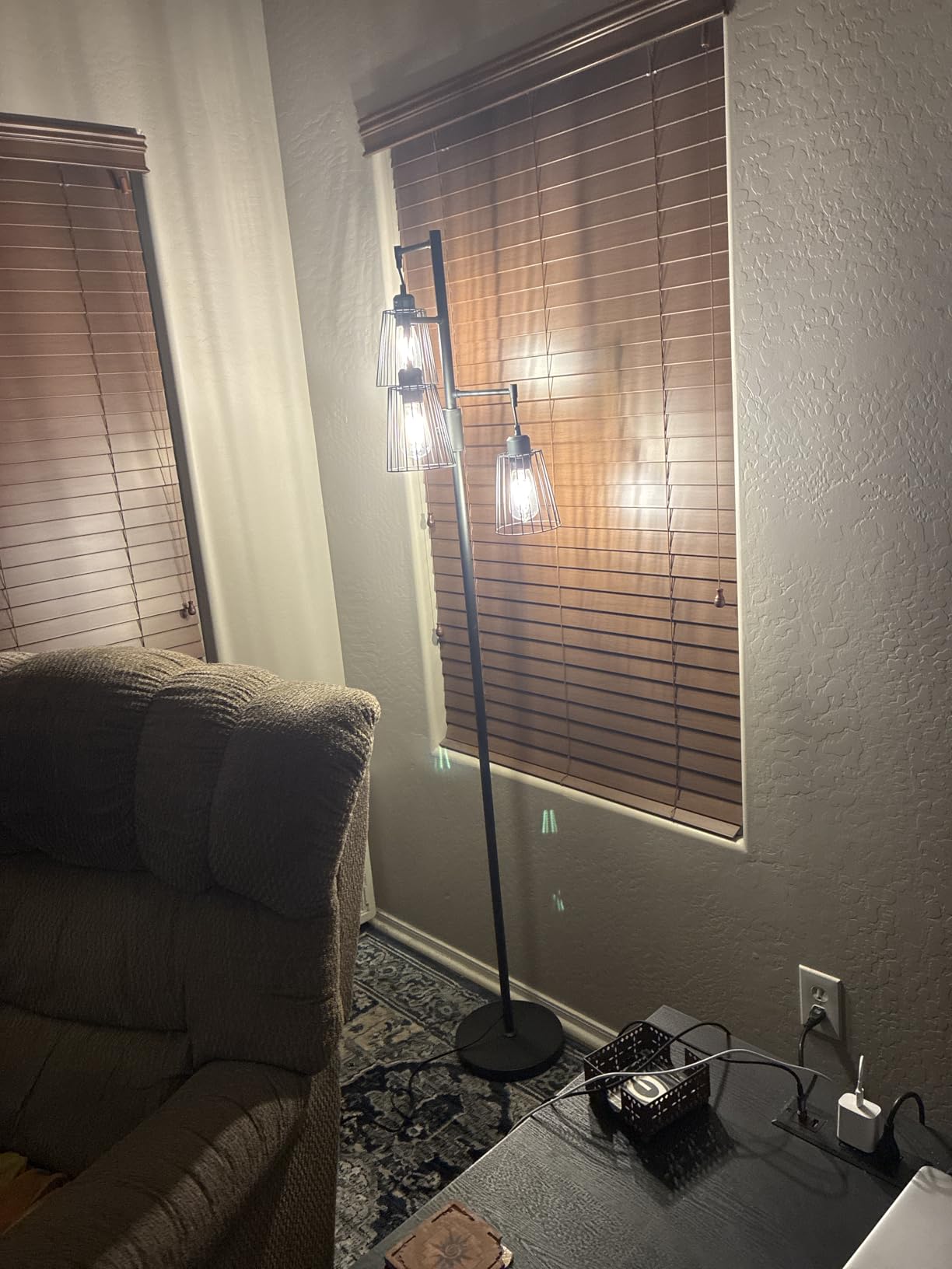 PESRAE Dimmable Industrial Floor Lamp, Farmhouse Floor Lamp Standing Lamp with 3 Elegant Teardrop Cage Heads & Included 3 x 1200LM Edison LED Bulbs, Tall Lamp for Living Room, Bedroom (Matte Black) customer photo 2
