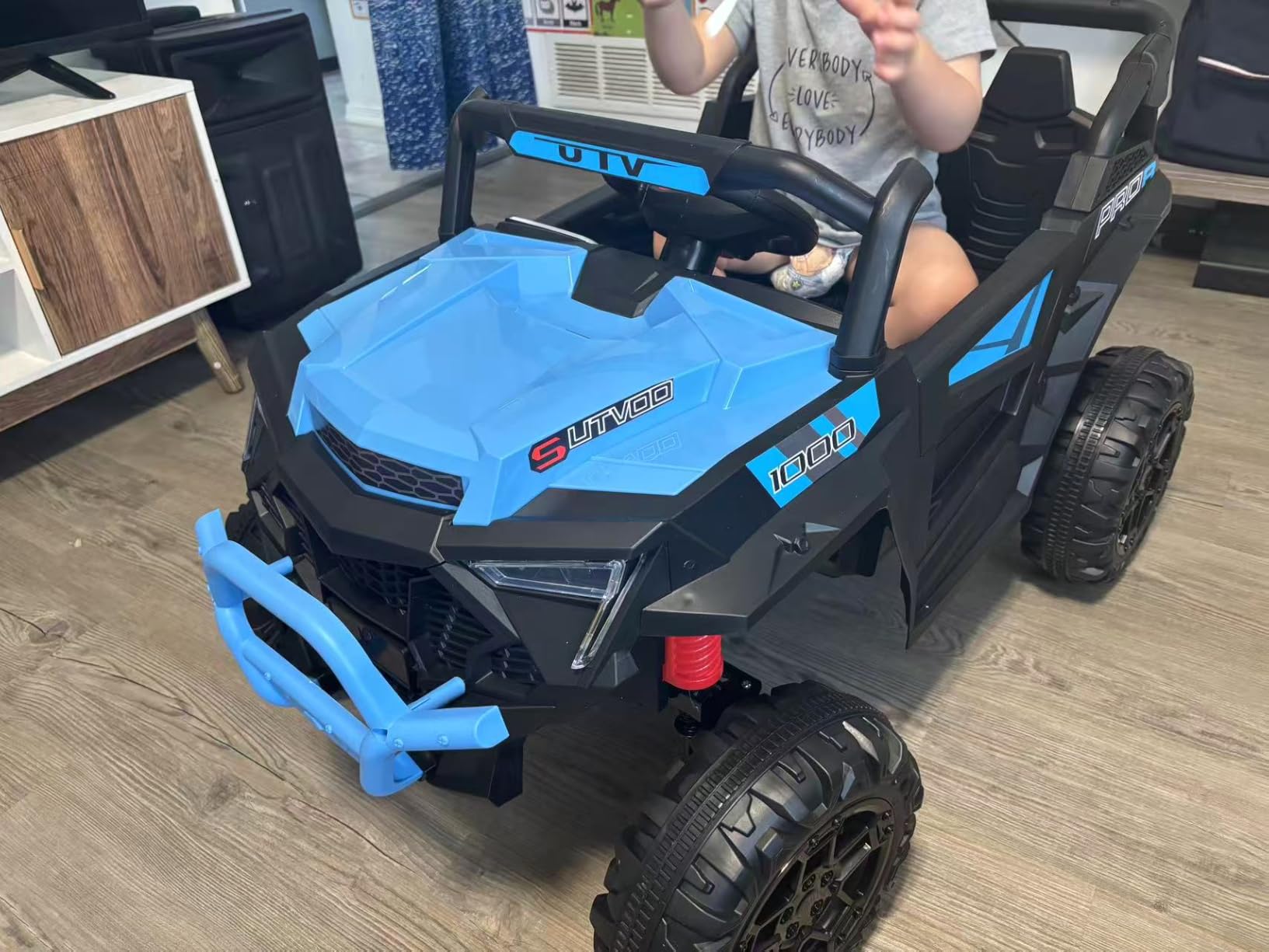 24V Kids Ride on UTV, 400W Electric Cars for Toddlers & Big Kids w/Parent Remote, High Chassis SUV Car with Extra Trunk, 4-Wheel Suspension, Music & Bluetooth (Blue) customer photo 2