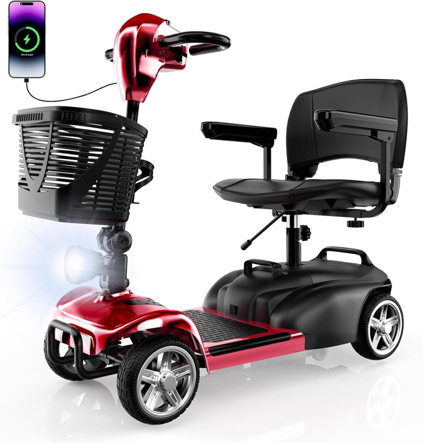 iScooter 3 Wheels Mobility Scooter, Mobility Scooters for Adults & Seniors, Powered Electric Wheelchair Device with Seat, Easy to Disassemble, Detachable Basket,Cup Holder, 264lbs Capacity, Red customer photo 1